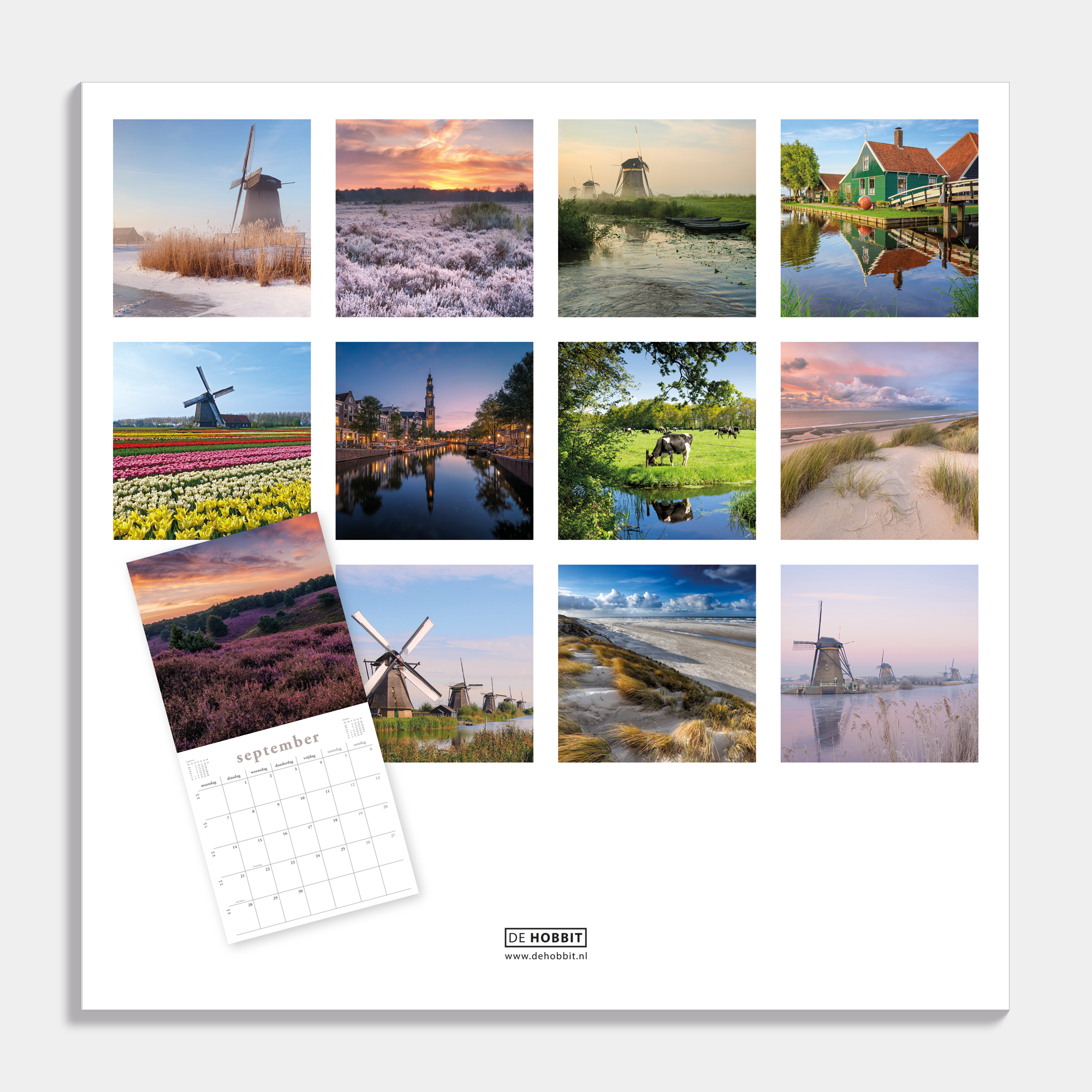 Jaarkalender 2026 met Hollandse taferelen – achteraanzicht.