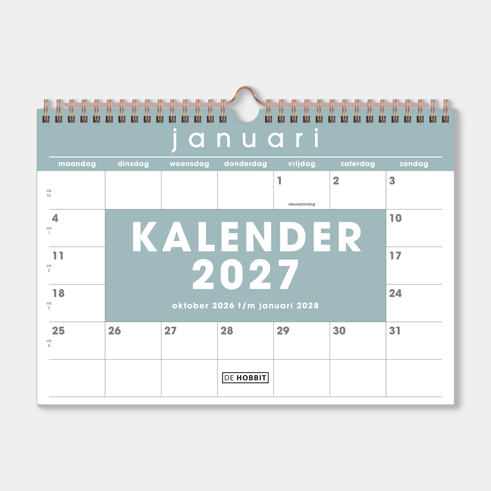 MAANDKALENDER 2027 A4 GRIJSGROEN