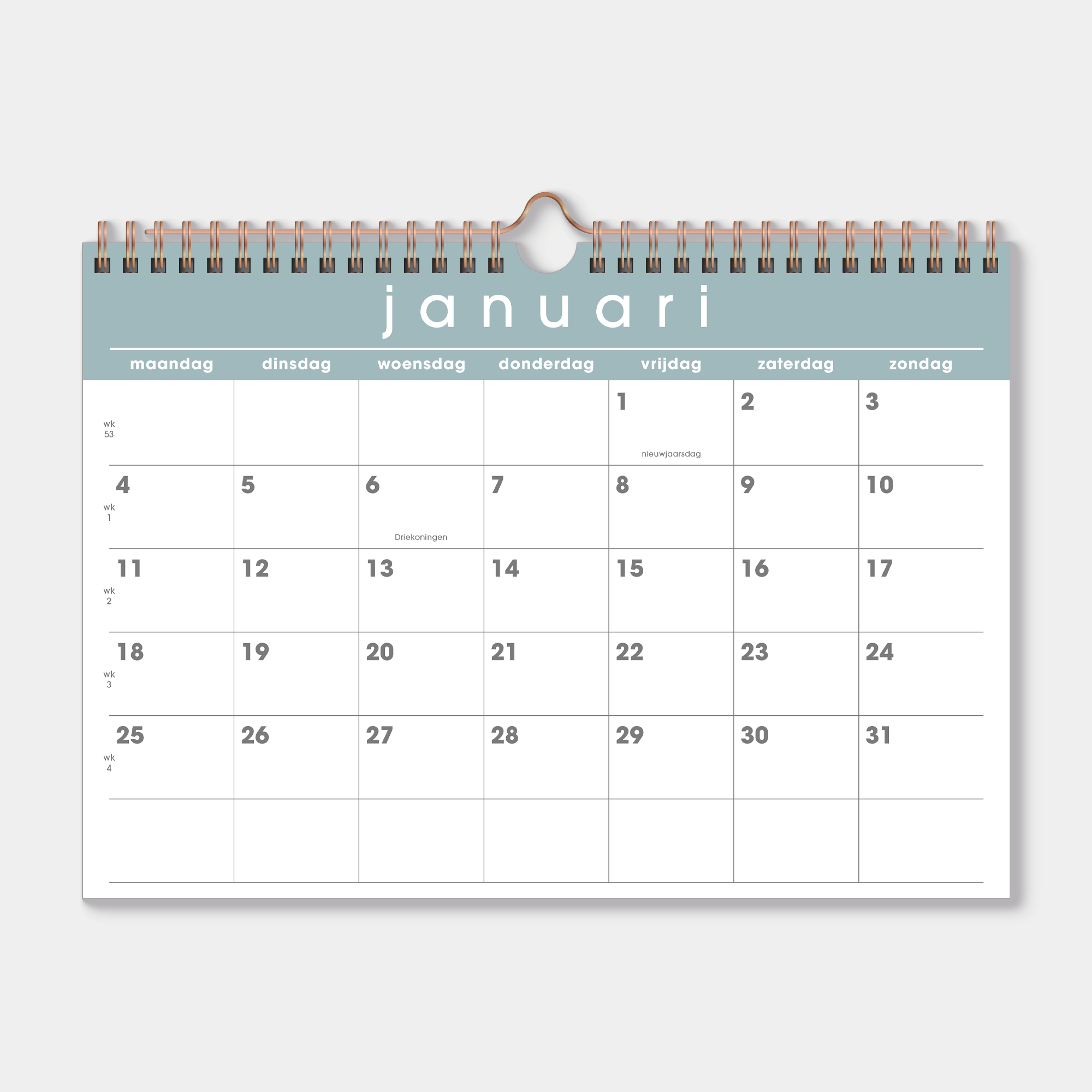 MAANDKALENDER 2027 A4 GRIJSGROEN