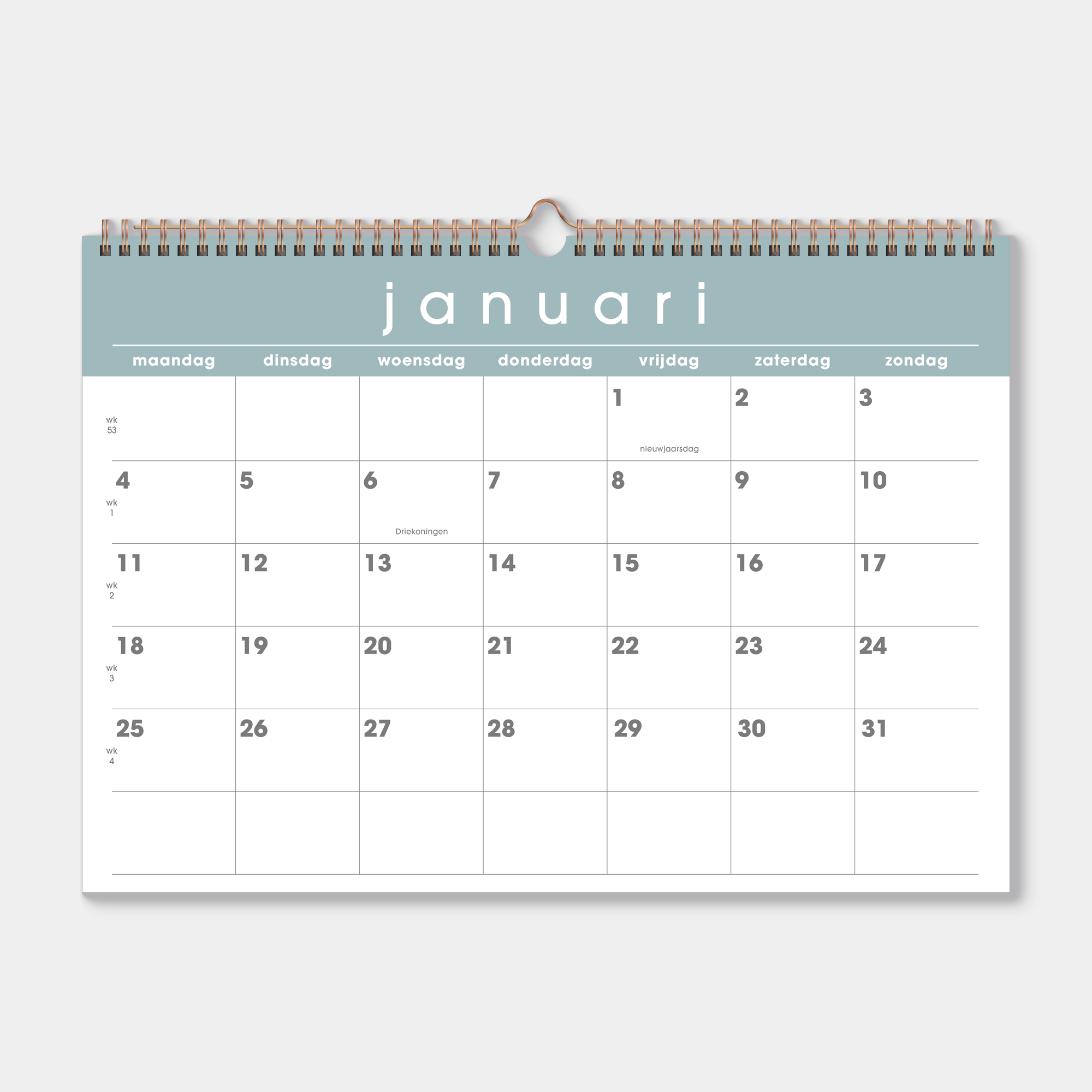 MAANDKALENDER 2027 A3 GRIJSGROEN