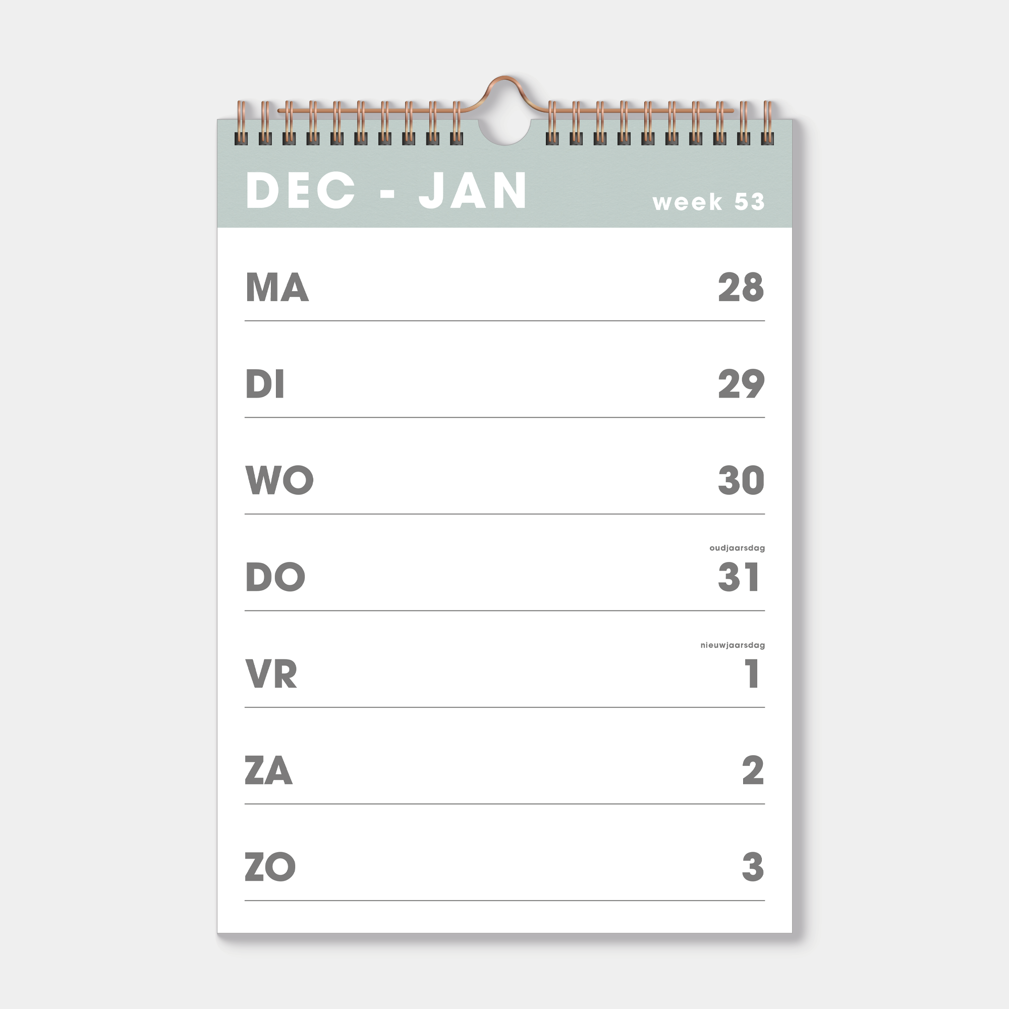 SPIRAALKALENDER 2027 A4 GRIJSGROEN