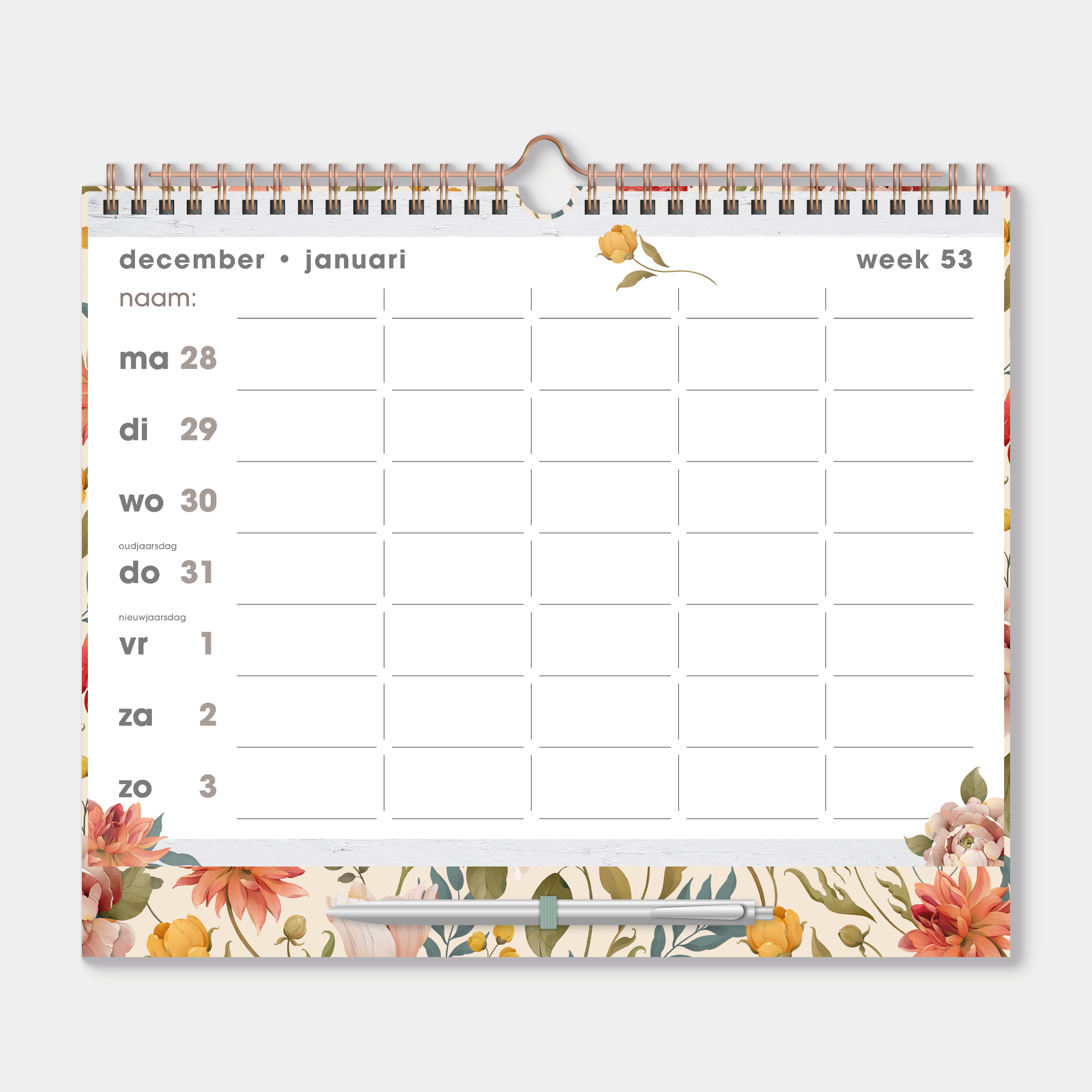 FAMILIEPLANNER 2027 A4+ VINTAGE BLOEMEN