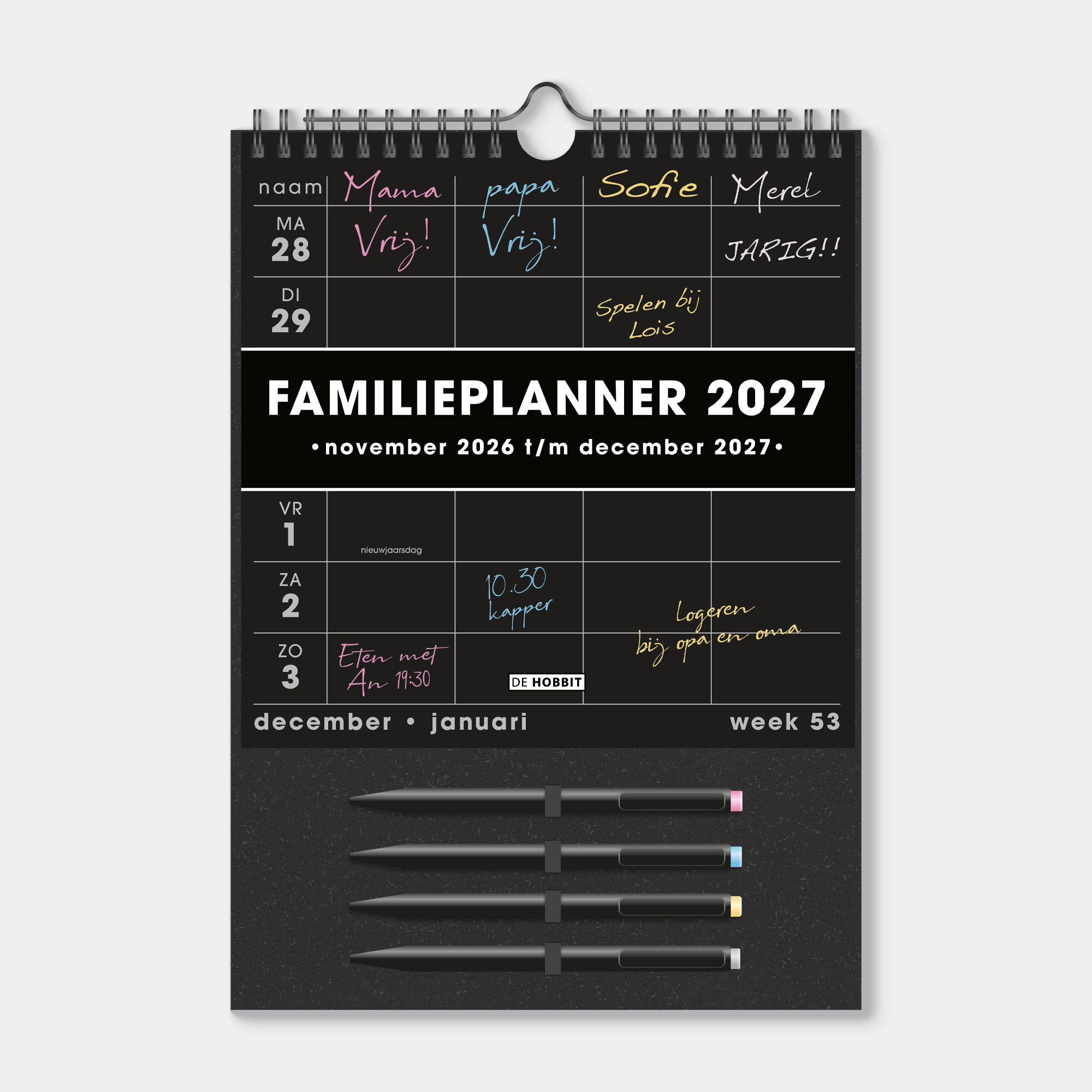 FAMILIEPLANNER MARKERS 2027 A4 ZWART