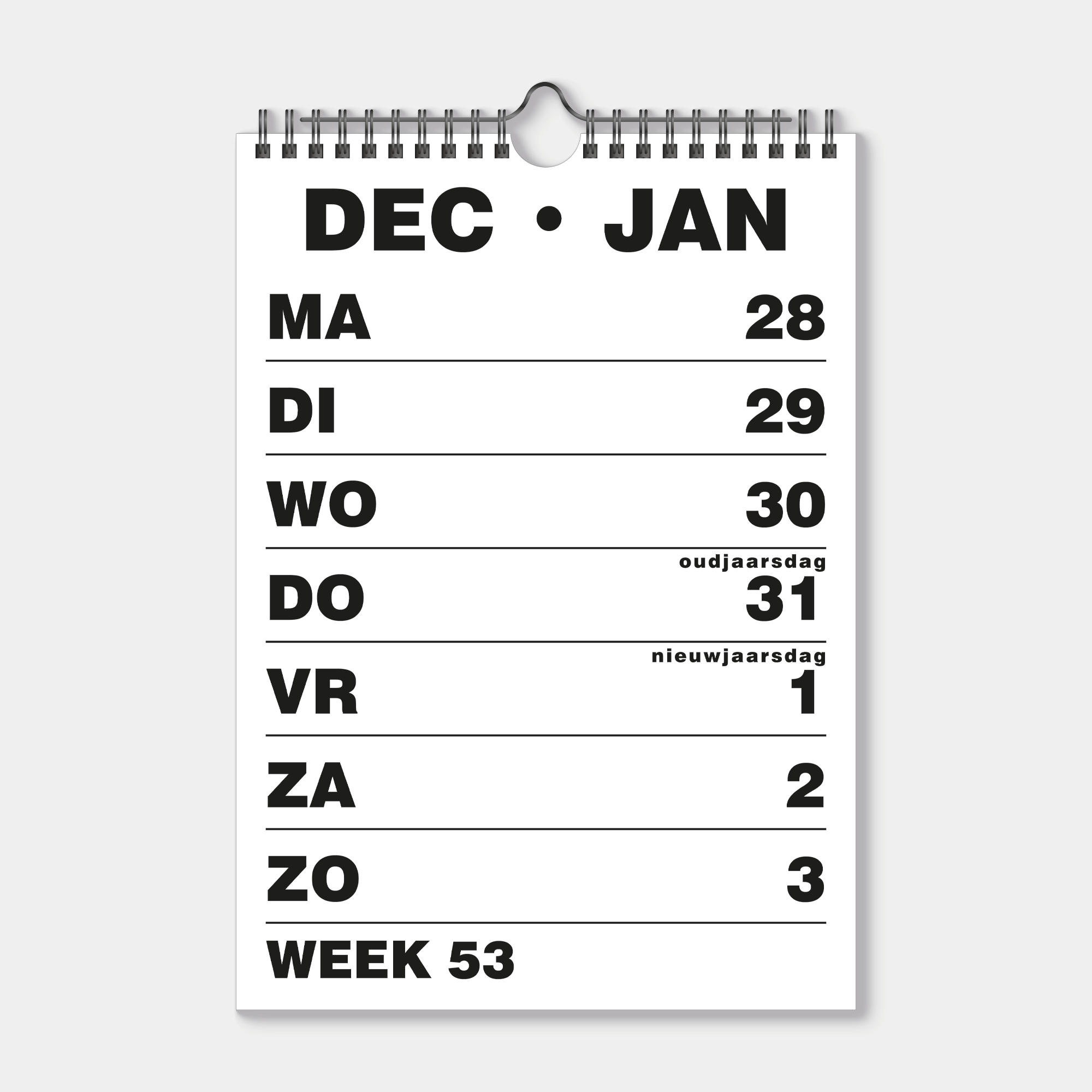 GROOTLETTER WEEKKALENDER 2027 A4
