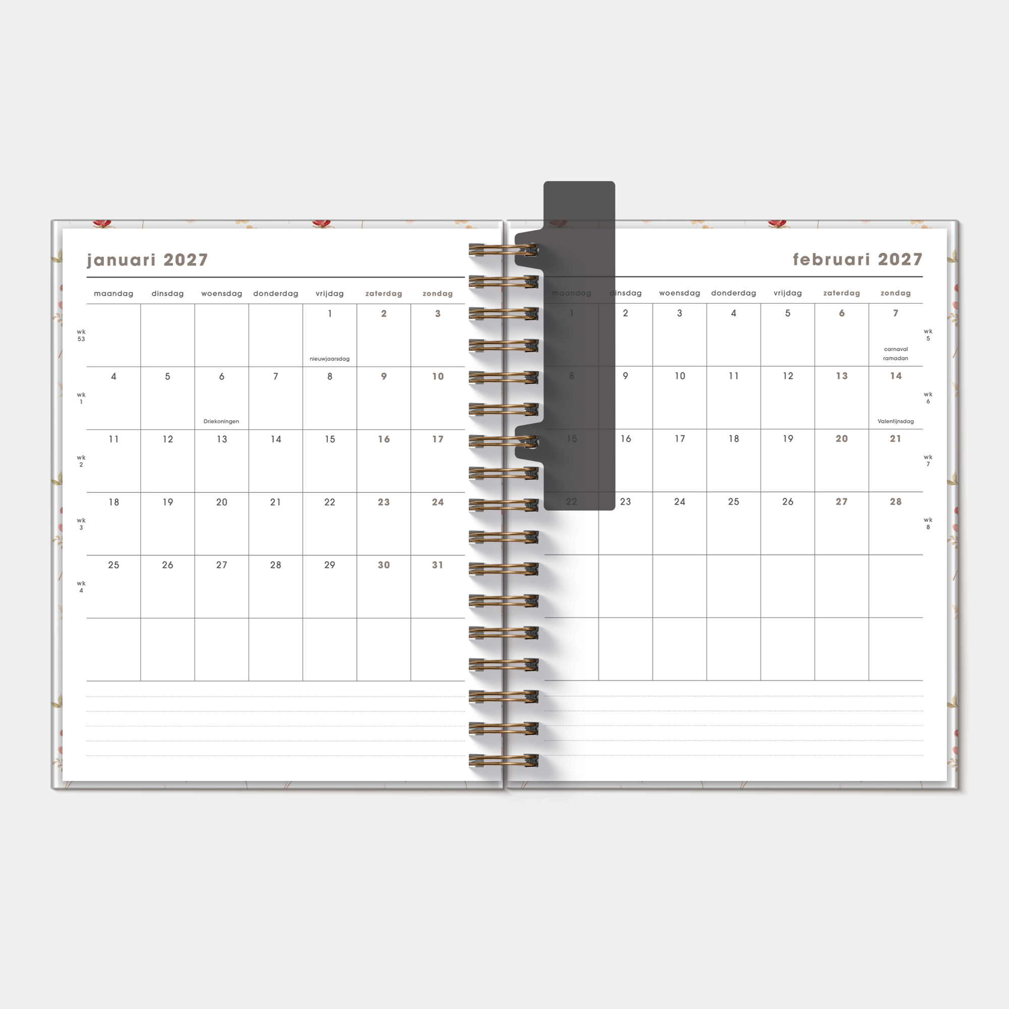 WEEKPLANNER LUXE 2027 A5+ AQUAREL BLOEMETJES