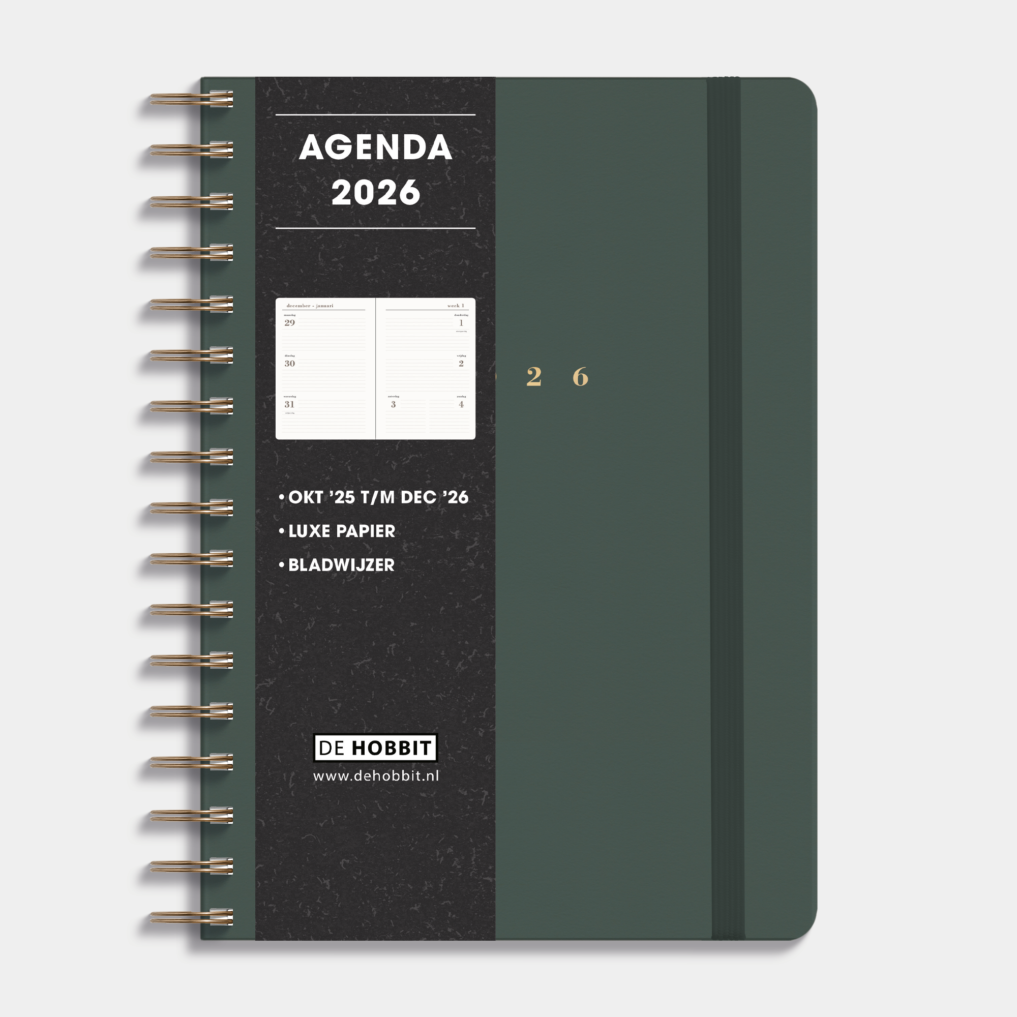 LUXE RINGBAND AGENDA 2026 A5 SUEDELOOK DONKERGROEN