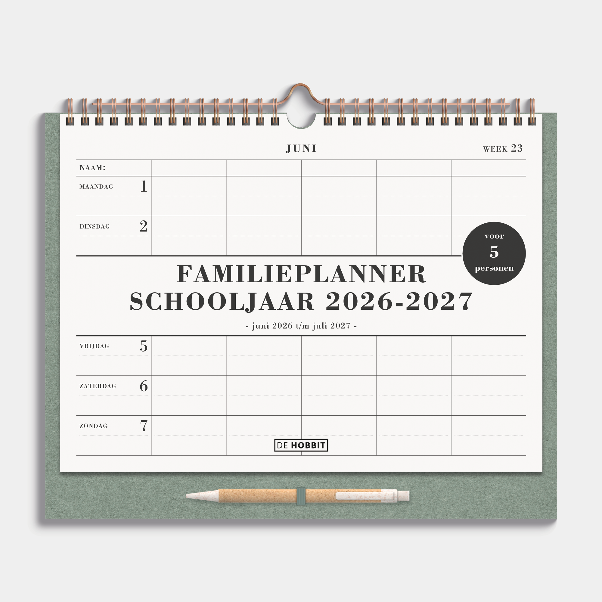 FAMILIEPLANNER 2026-2027 A4+ GROEN LUXE