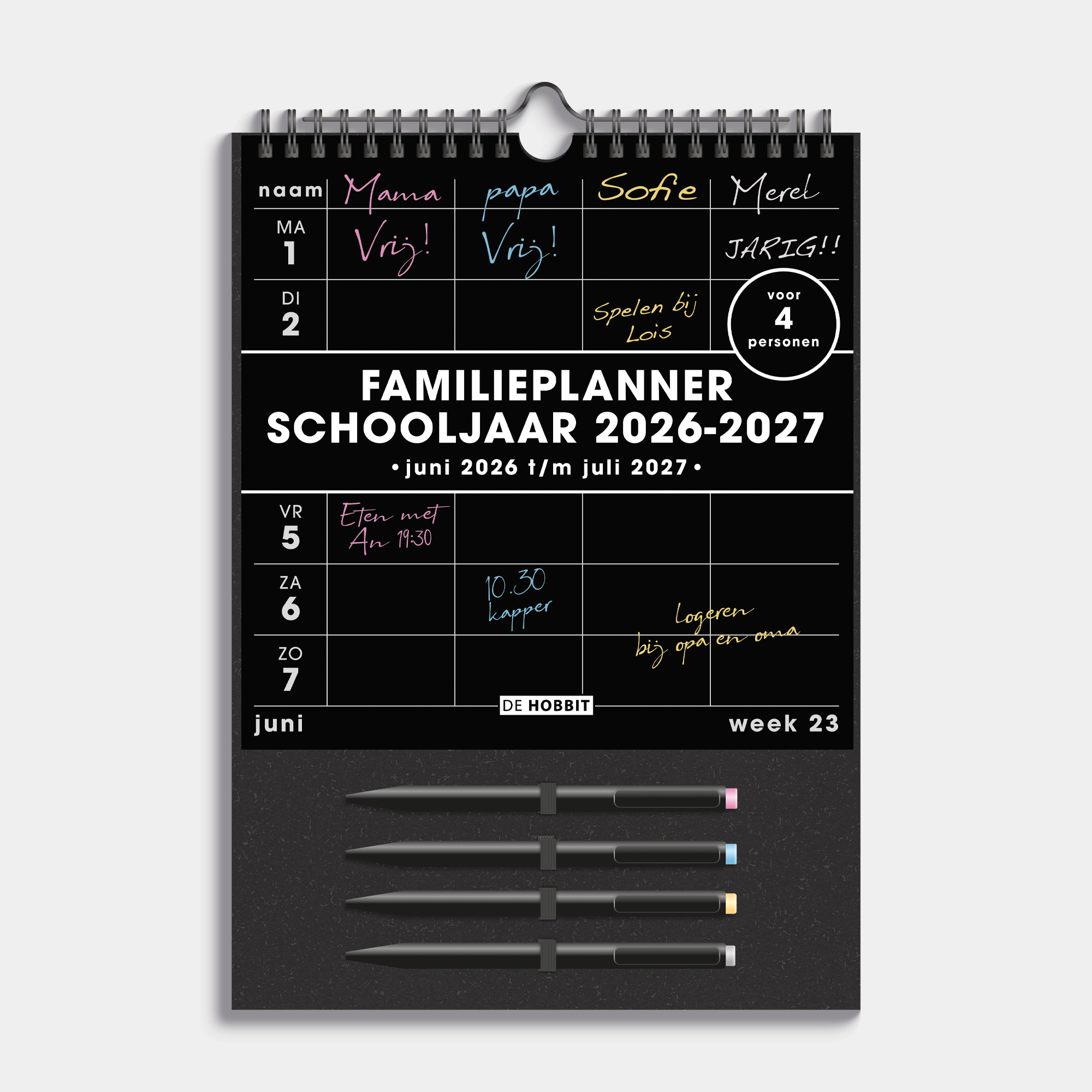 FAMILIEPLANNER MARKERS 2026-2027 A4+ ZWART