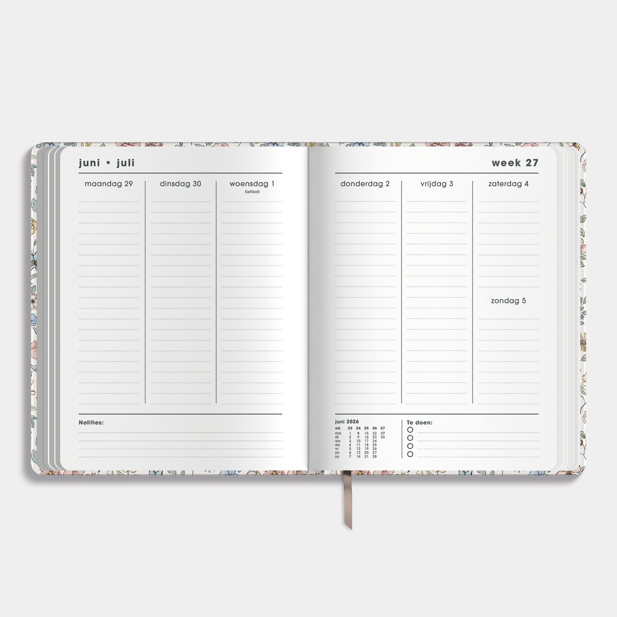 18 MAANDEN AGENDA 2026-2027 ±A4 PASTEL BLOEMETJES