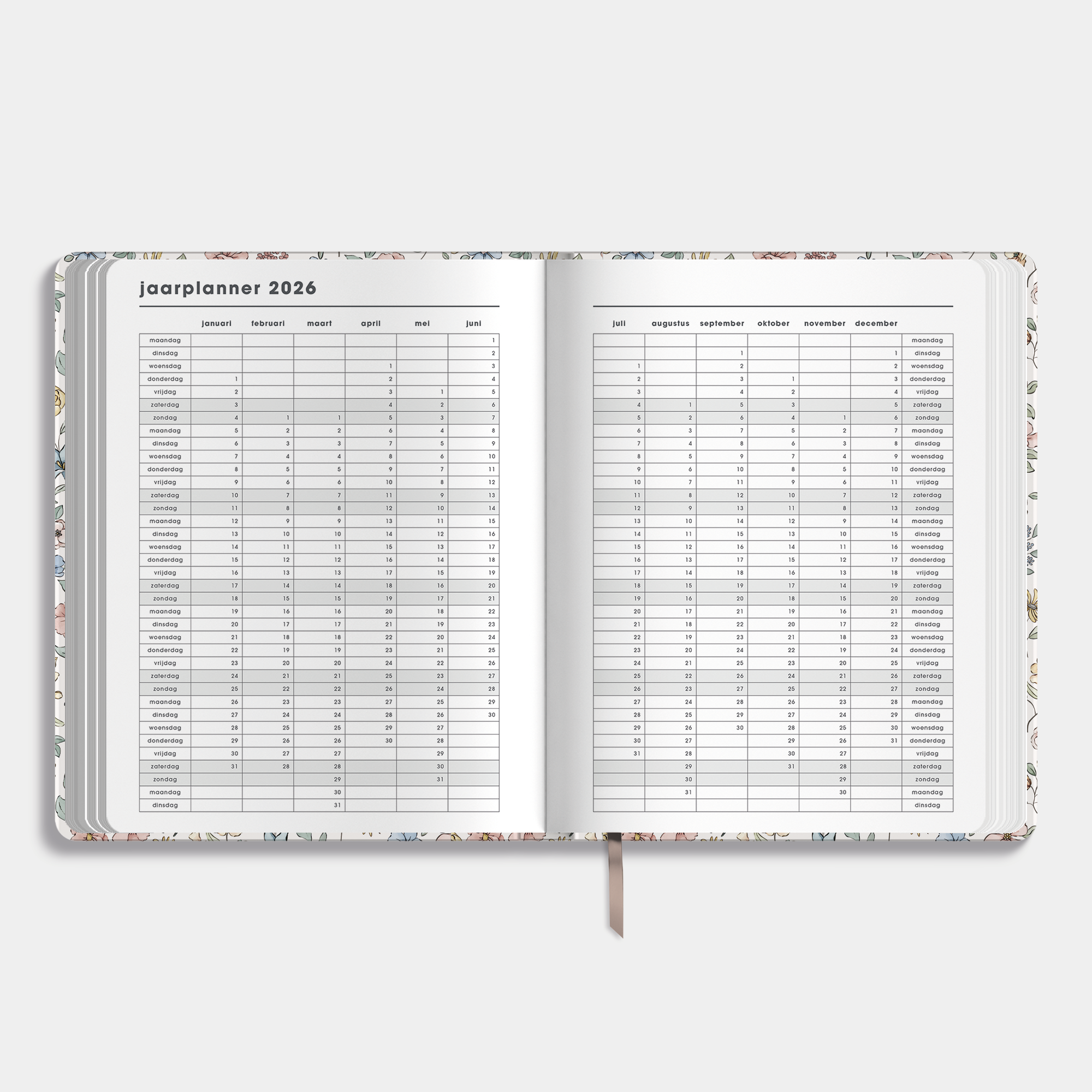 18 MAANDEN AGENDA 2026-2027 ±A4 PASTEL BLOEMETJES