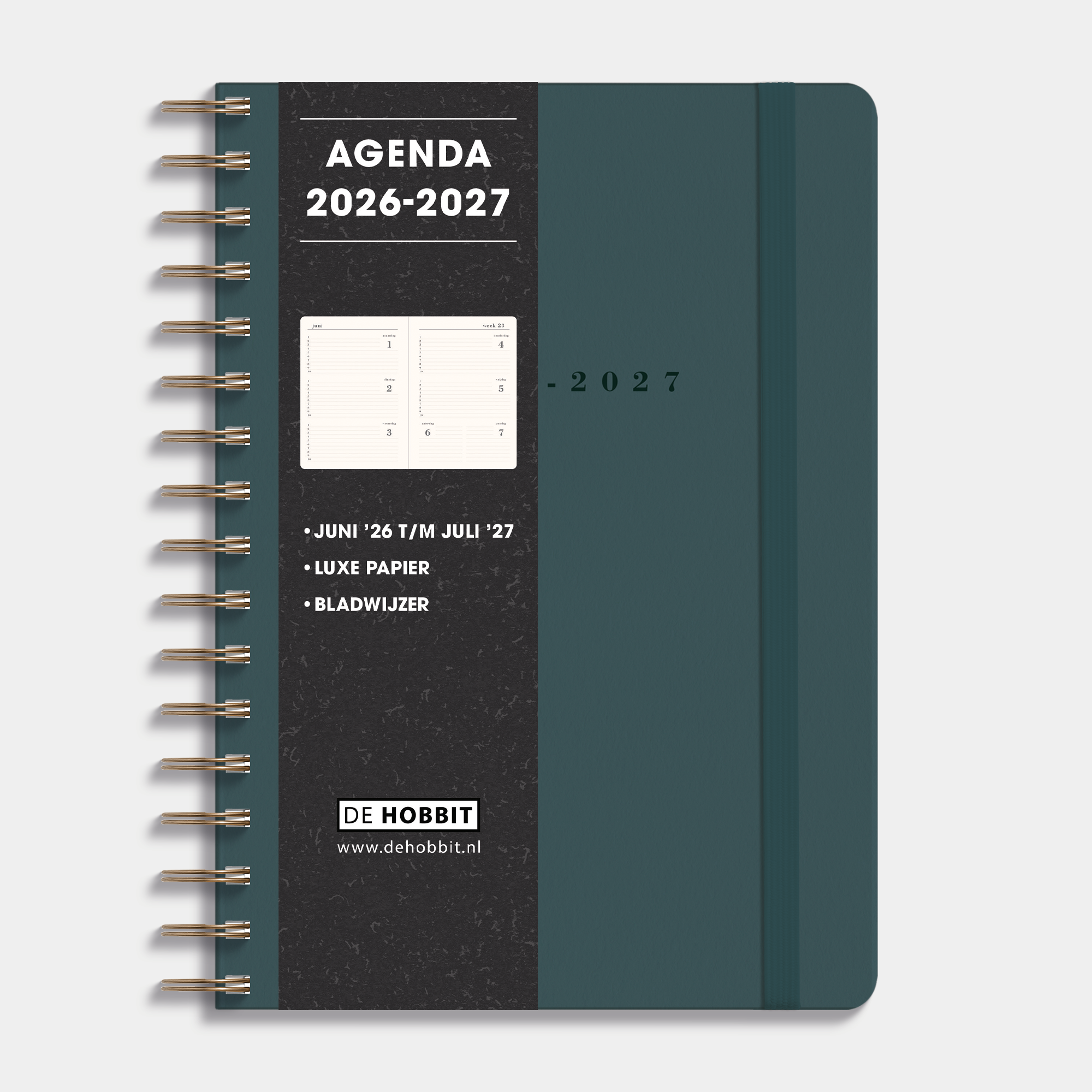 LUXE RINGBAND SCHOOLAGENDA 2026-2027 A5 SUEDELOOK PETROLBLAUW