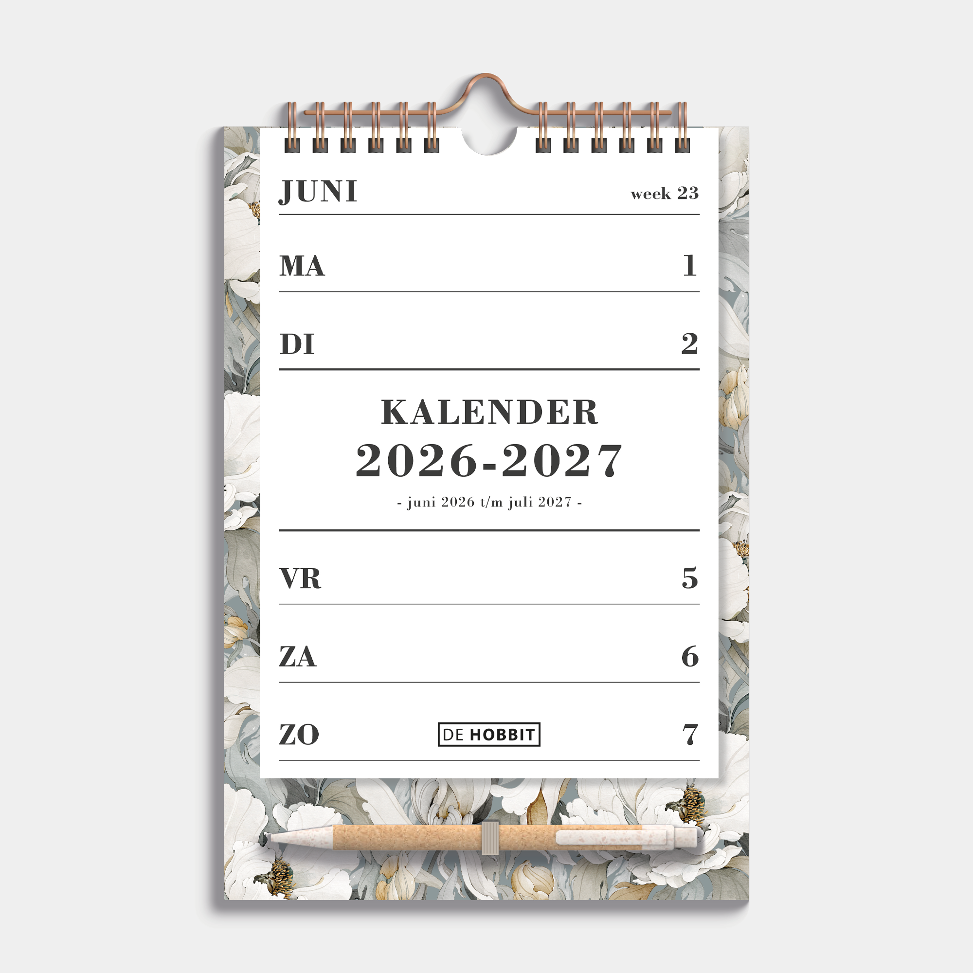 SPIRAALKALENDER SCHOOLJAAR 2026-2027 A5 WITTE ROZEN