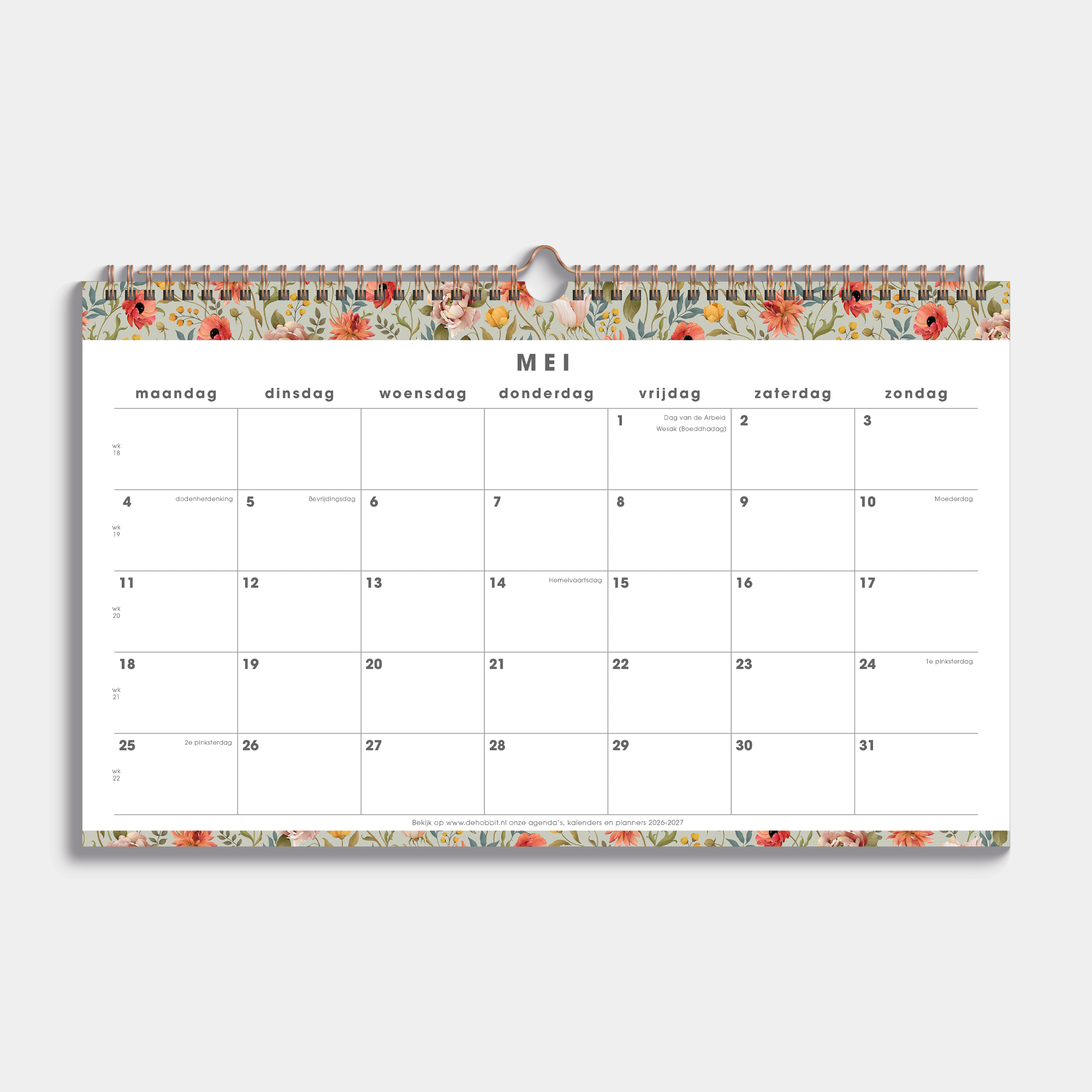 MAANDKALENDER SCHOOLJAAR 2026-2027 ±A3 VINTAGE BLOEMEN