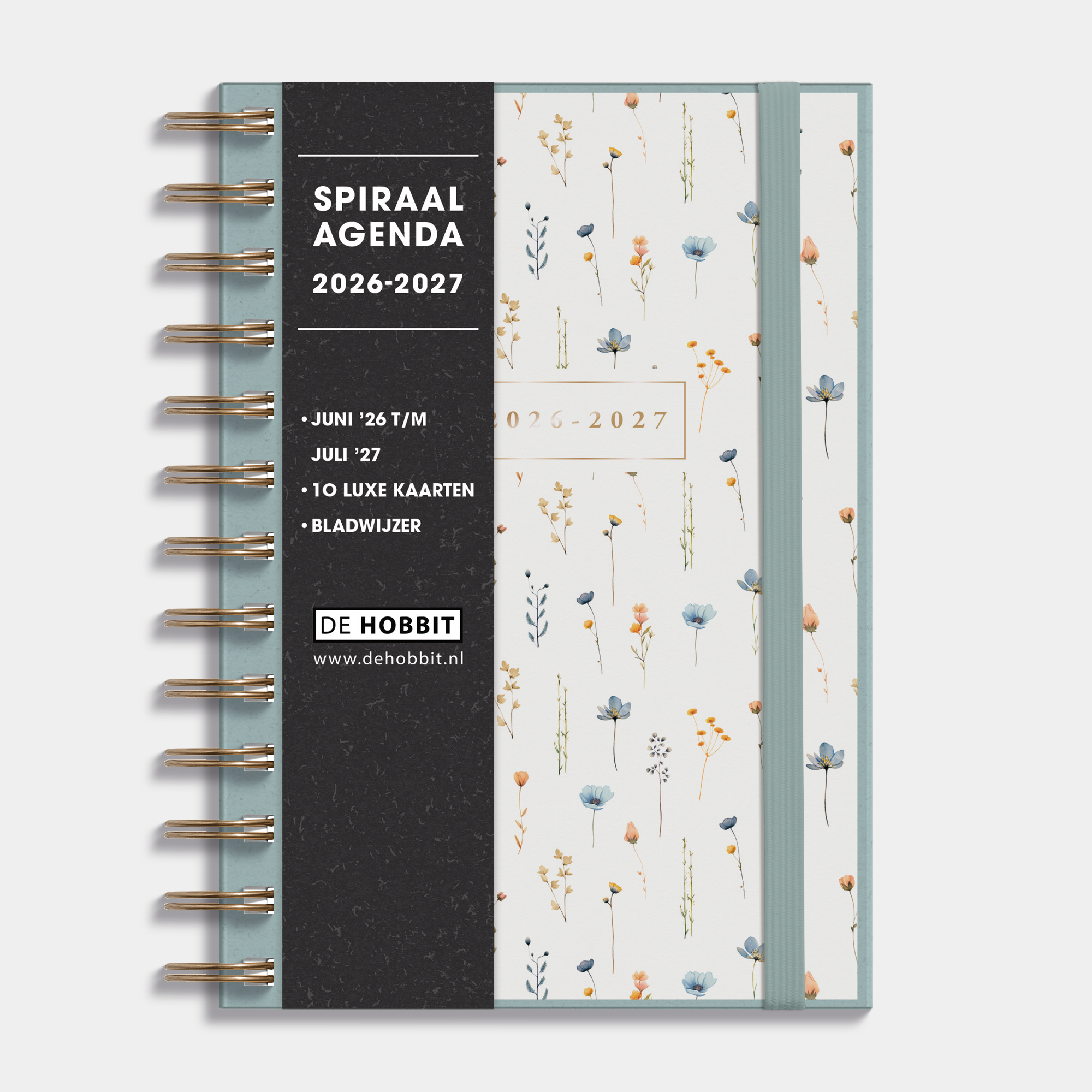 RINGBAND AGENDA 2026-2027 MEDIUM AQUAREL BLOEMETJES