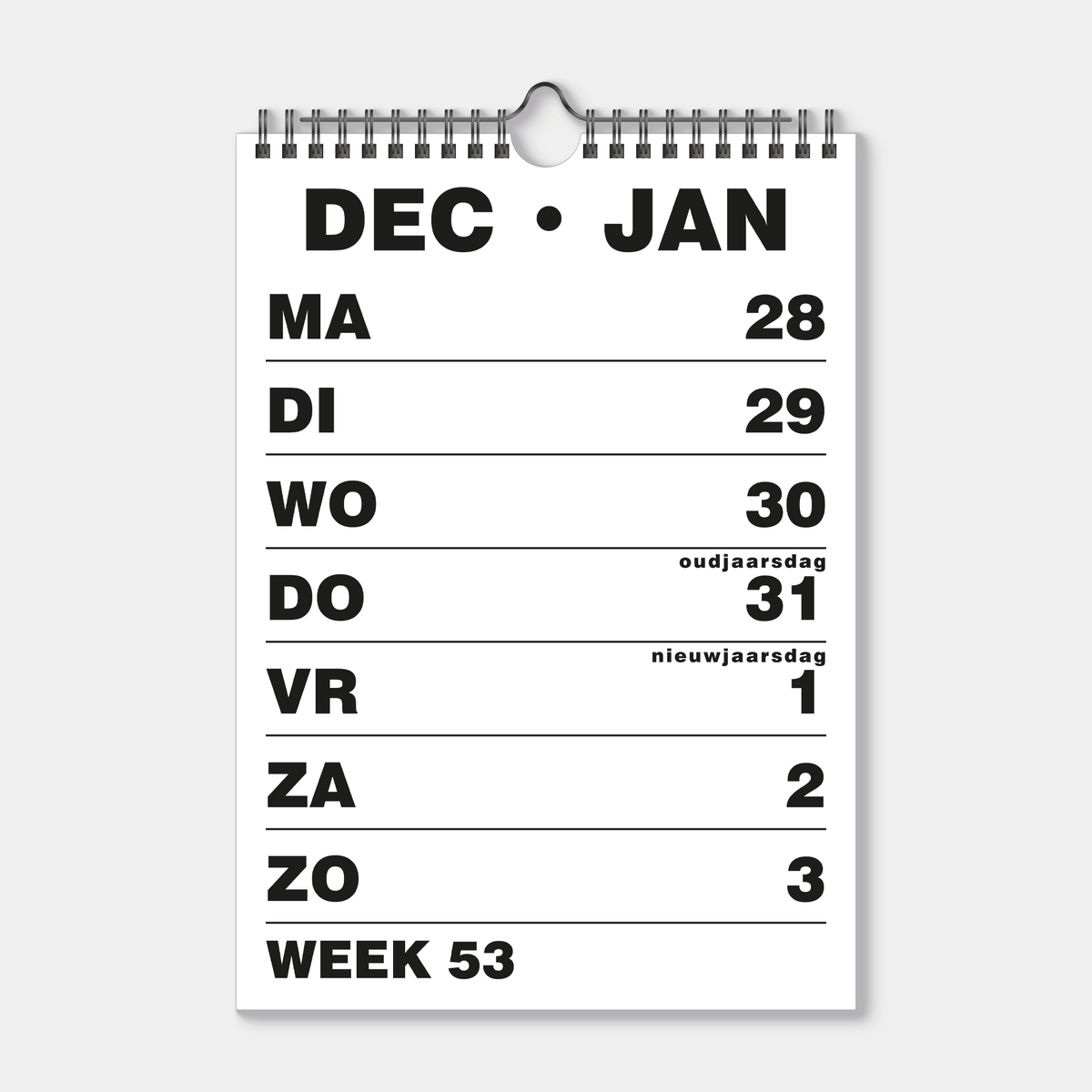 grootletter kalender 2027 in A4 formaat met extra grote letters en cijfers – binnenwerk met weekoverzicht.