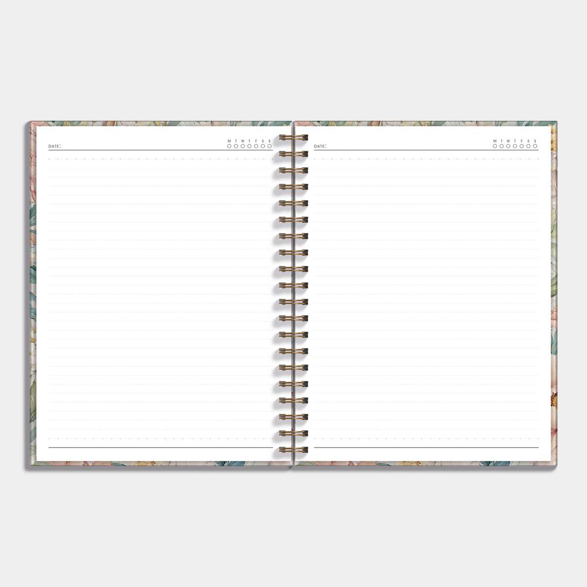 Notitieboek A4 met een vintage print van pioenrozen – binnenwerk met notitieruimte.