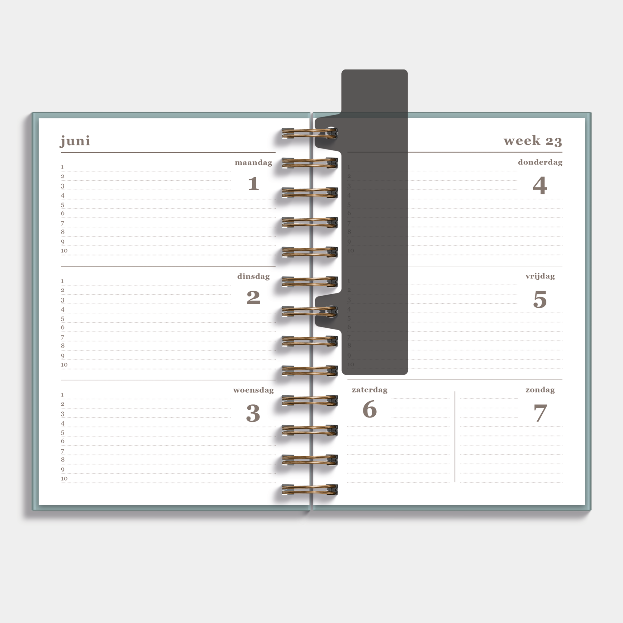 Ringband agenda 2026-2027 met aquarel bloemetjes print op insteekkaart – weekoverzicht.
