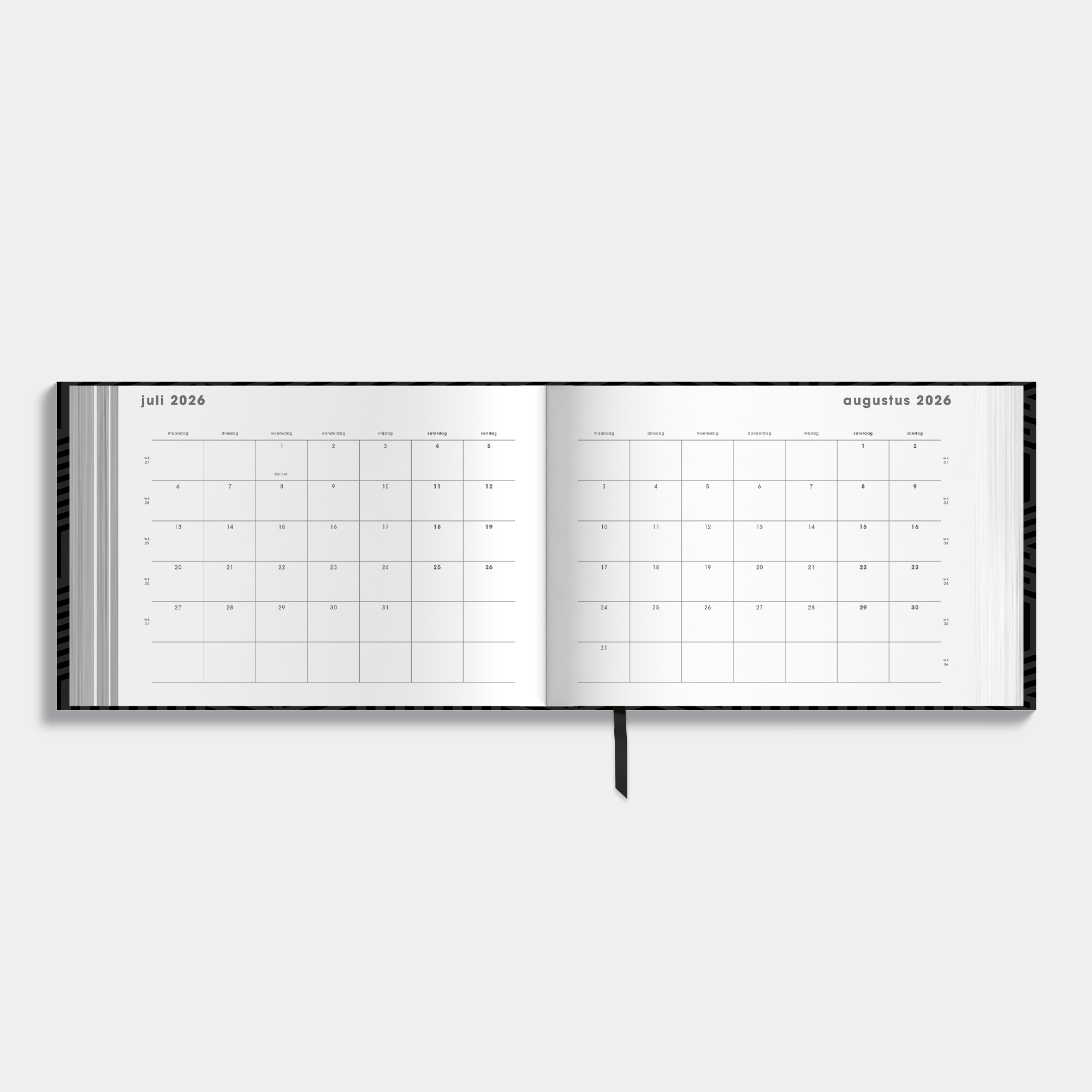 Studieplanner 2026-2027 met geometrisch patroon – maandplanner.