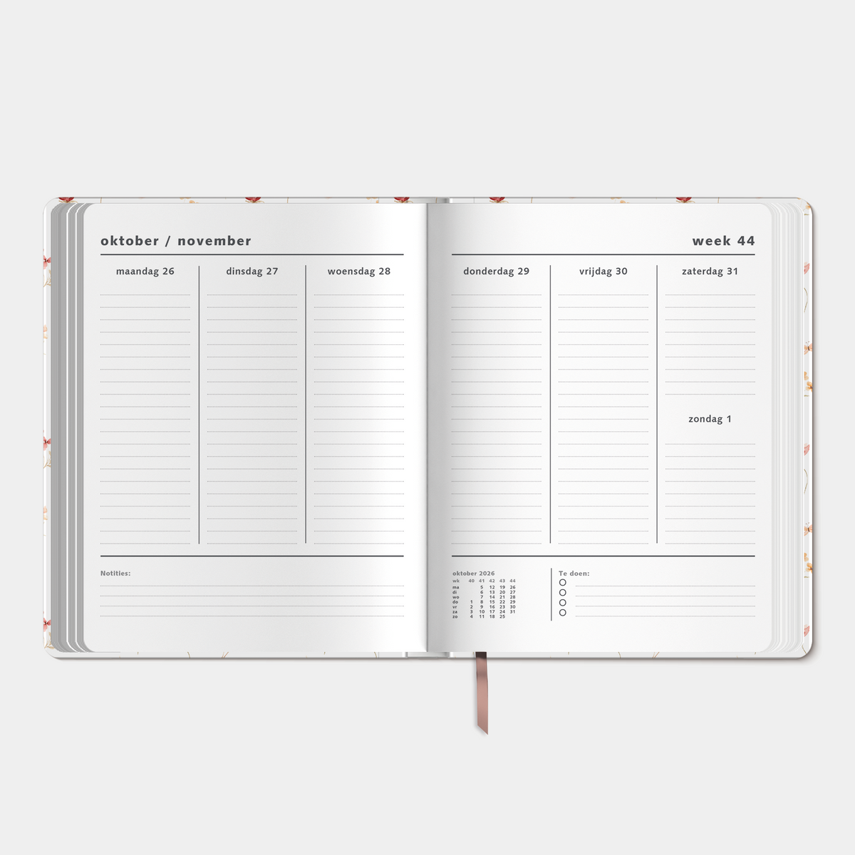 weekplanner 2027 met lieve aquarel bloemetesprint – weekoverzicht met ruimte voor notities.
