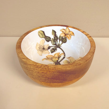 MANGO HOUTEN SCHAAL GROTE WITTE BLOEMEN 17Ø