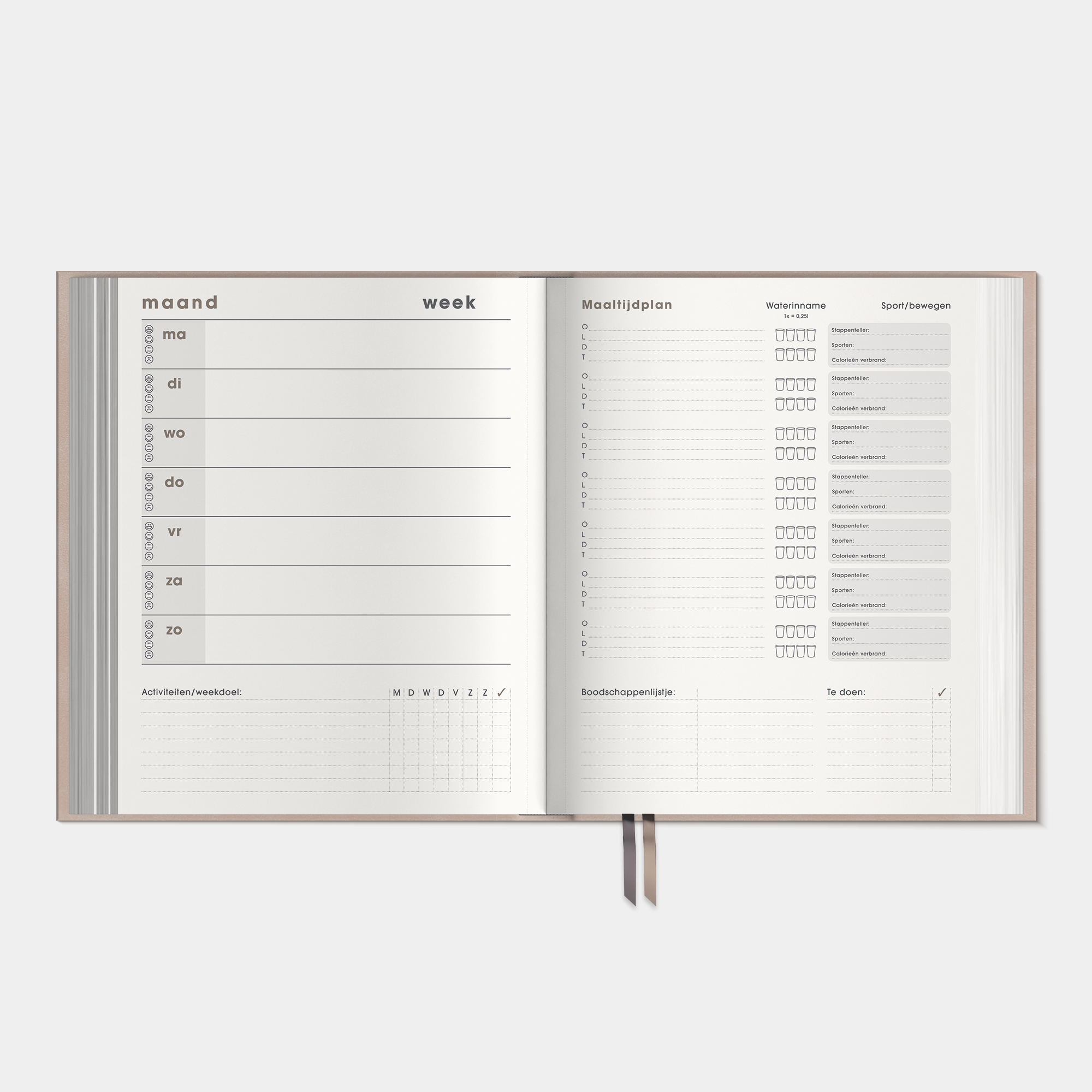 LEEFSTIJLPLANNER UNDATED A5+ SUEDELOOK OUDROZE
