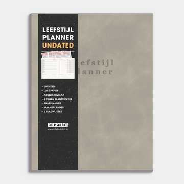 leefstijl planner 2026 met flexibele suèdelook coverafwerking – vooraanzicht met informatieve banderol.