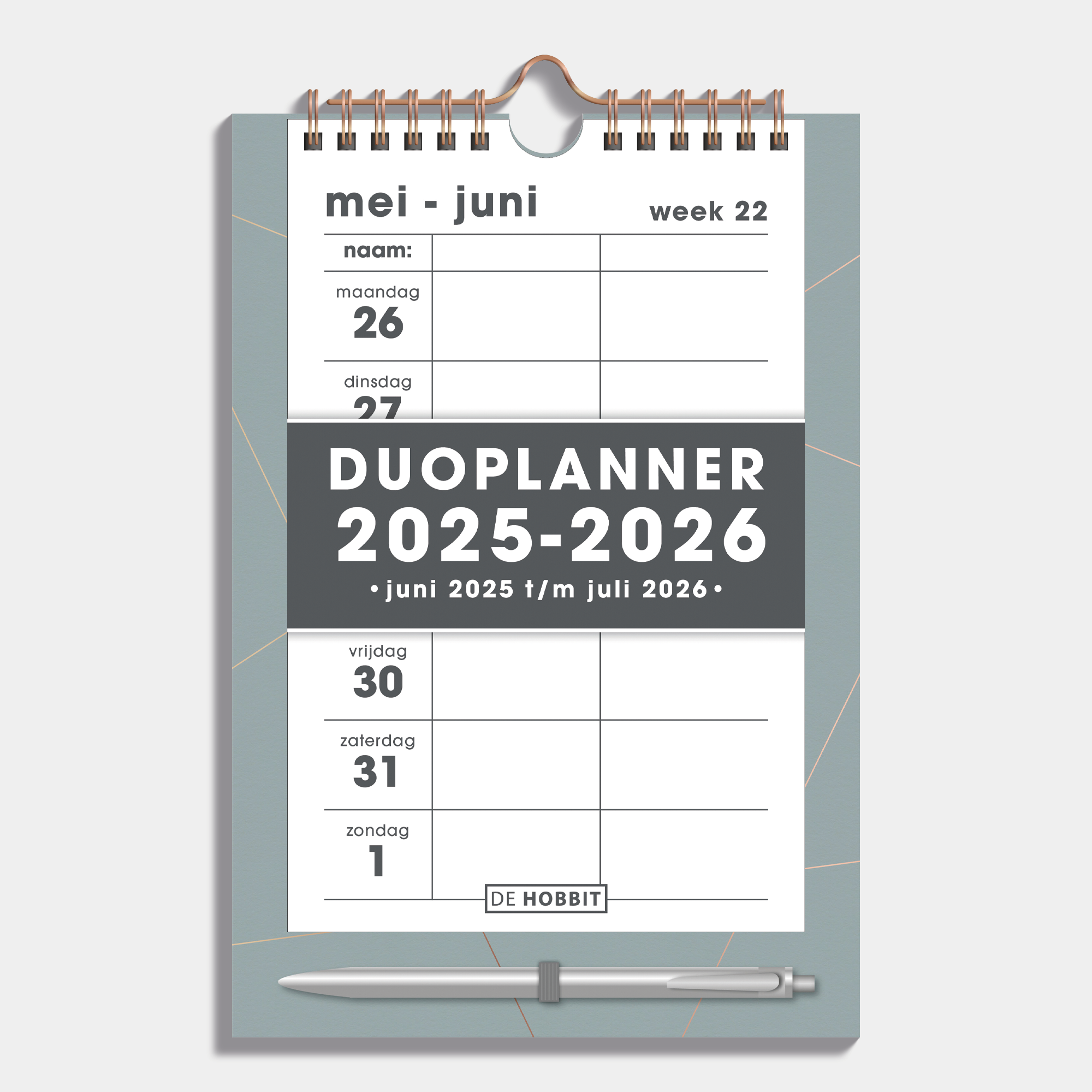 DUOPLANNER 2025-2026 A5+ RASTER GRIJSGROEN