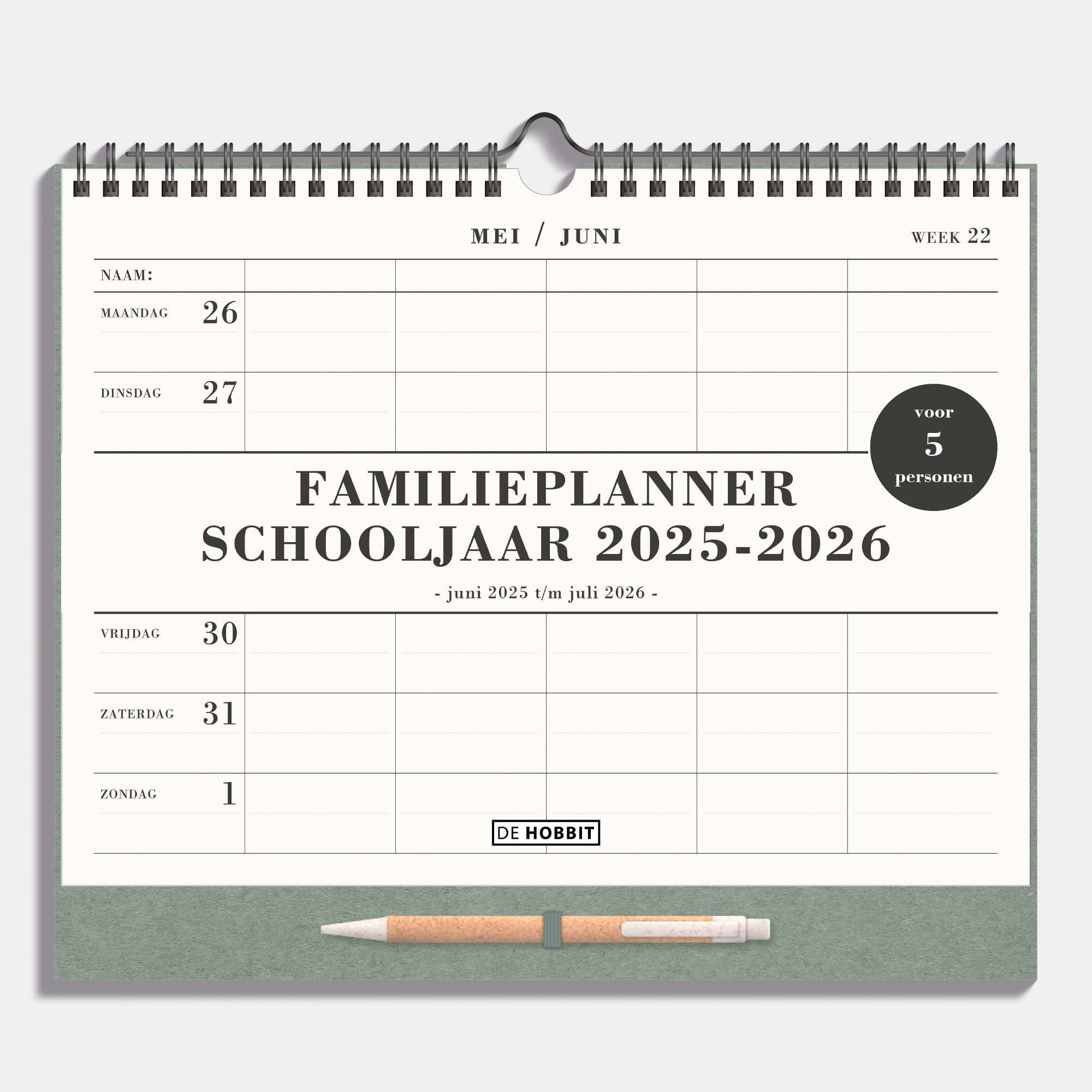 FAMILIEPLANNER 2025-2026 A4+ GROEN LUXE