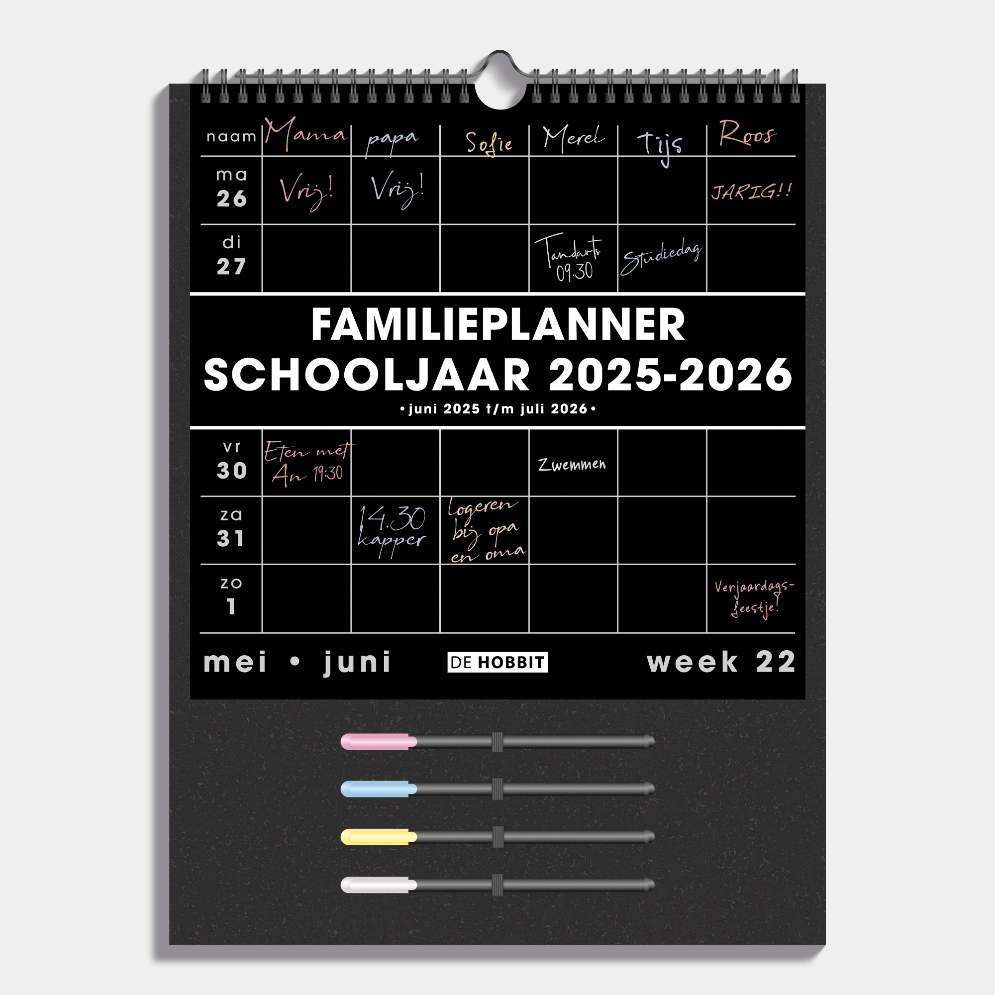 FAMILIEPLANNER MARKERS 2025-2026 A3+ ZWART