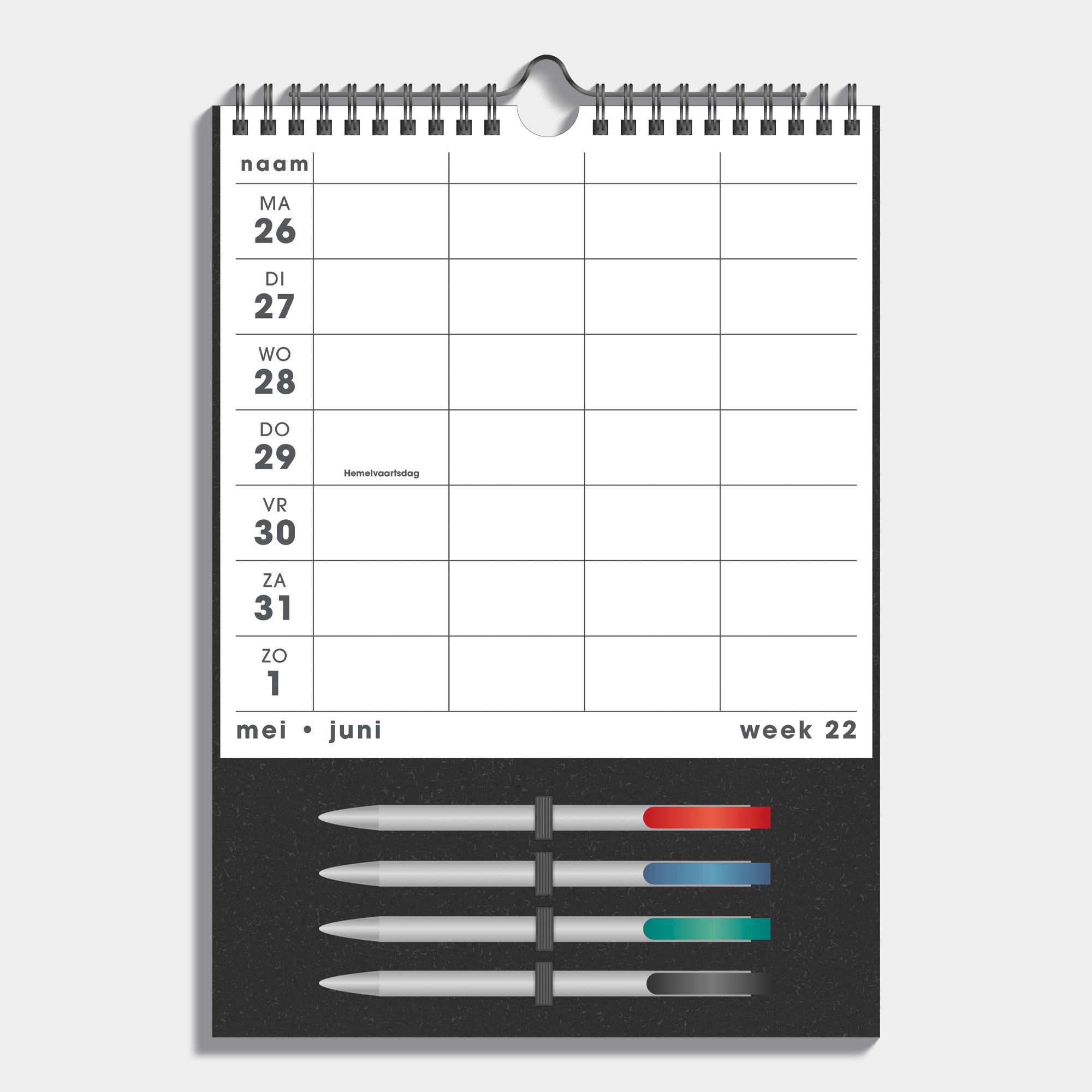 FAMILIEPLANNER MARKERS 2025-2026 A4+ ZWART/WIT