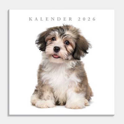Jaarkalender 2026 met foto's van honden – vooraanzicht.