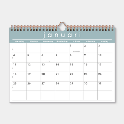 MAANDKALENDER 2027 A4 GRIJSGROEN