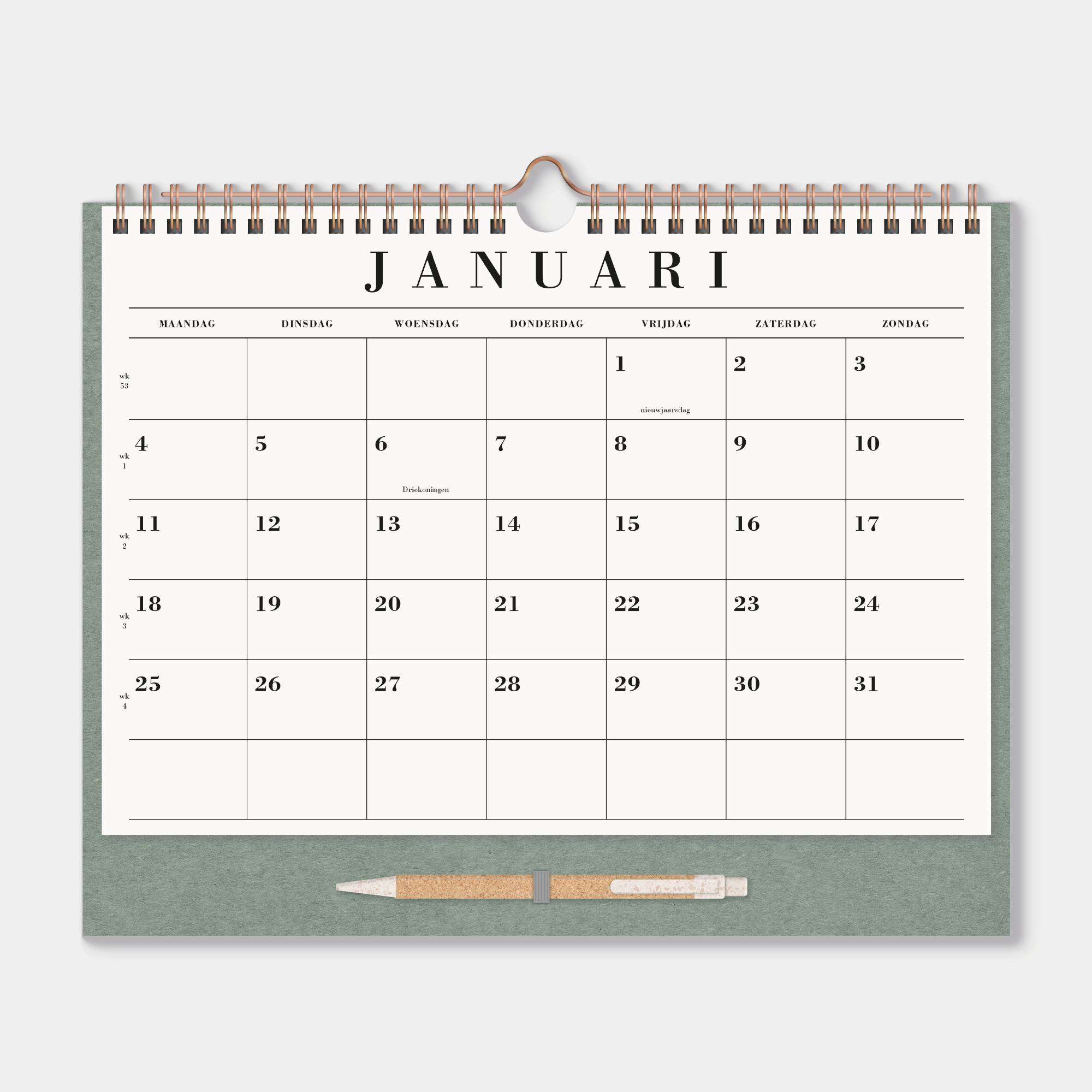 MAANDKALENDER 2027 A4+ GROEN
