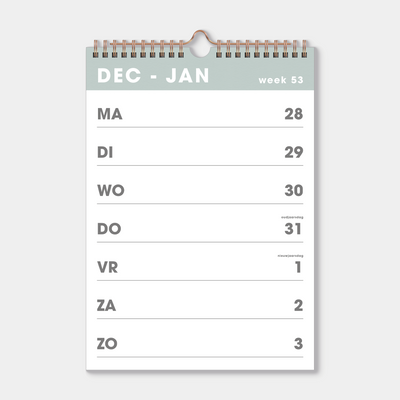 SPIRAALKALENDER 2027 A4 GRIJSGROEN