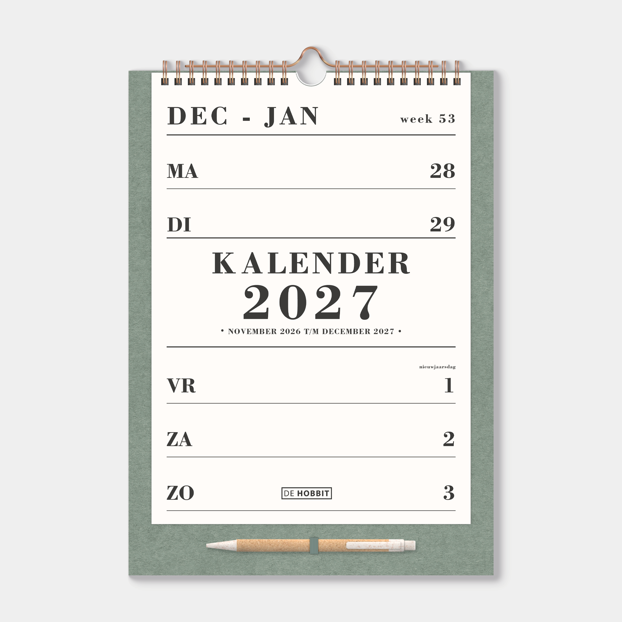 SPIRAALKALENDER 2027 A4 GROEN