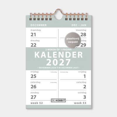 SPIRAALKALENDER 2027 2-WEEKS A5 GRIJSGROEN