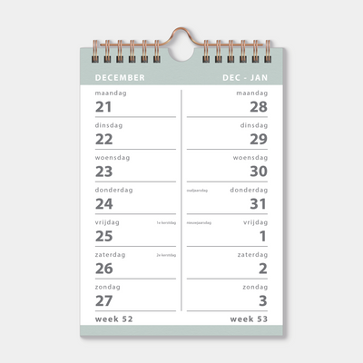 SPIRAALKALENDER 2027 2-WEEKS A5 GRIJSGROEN