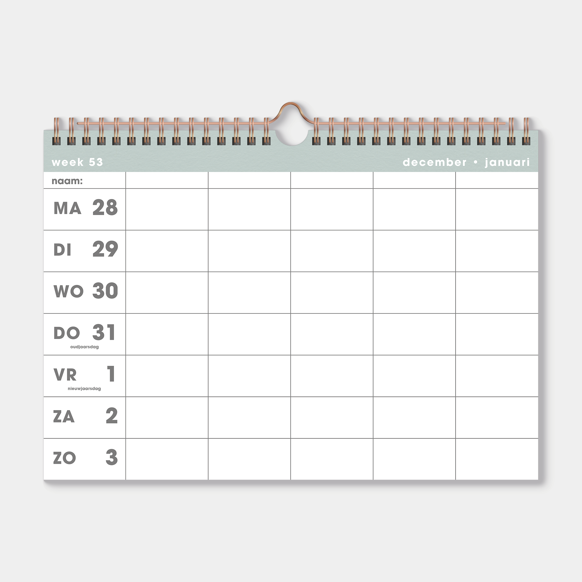 FAMILIEPLANNER 2027 A4 GRIJSGROEN