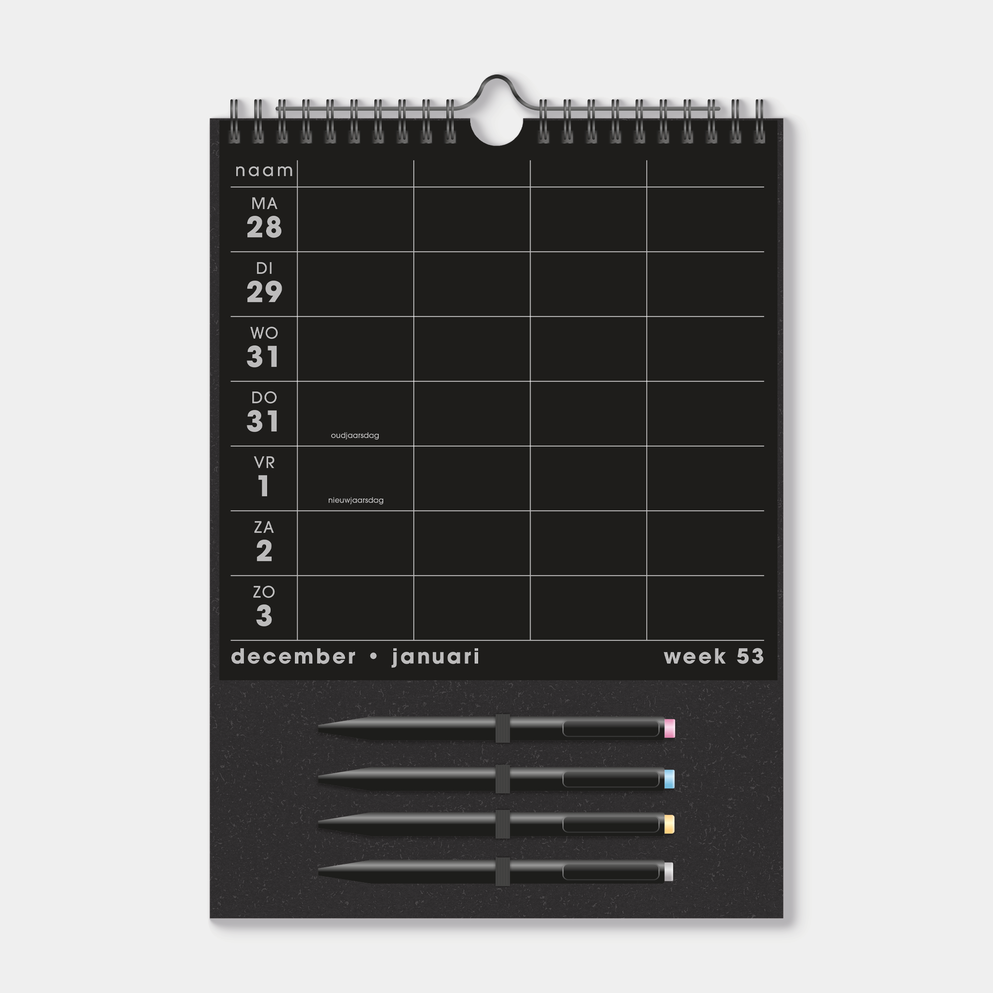 FAMILIEPLANNER MARKERS 2027 A4 ZWART