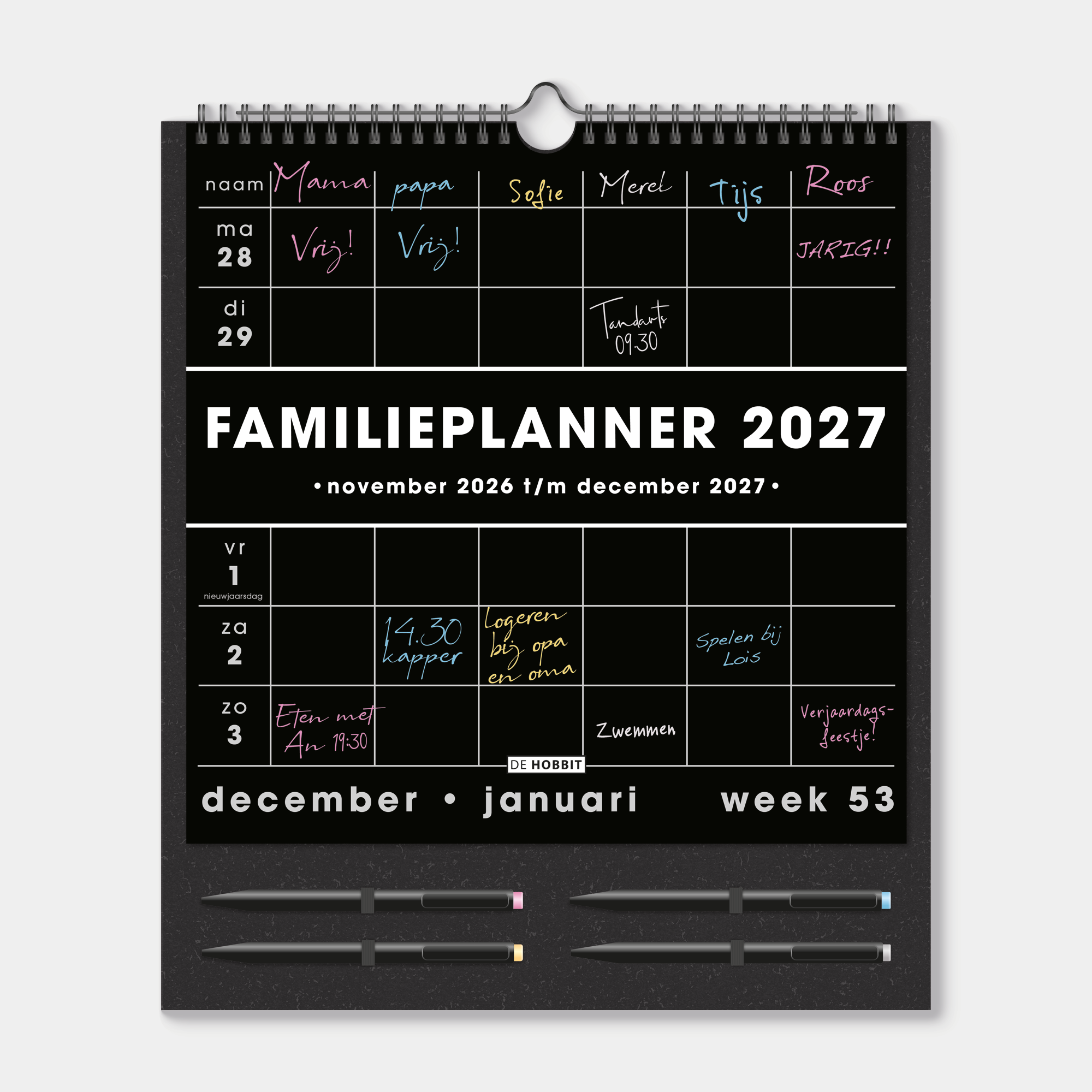 FAMILIEPLANNER MARKERS 2027 ±A3 ZWART