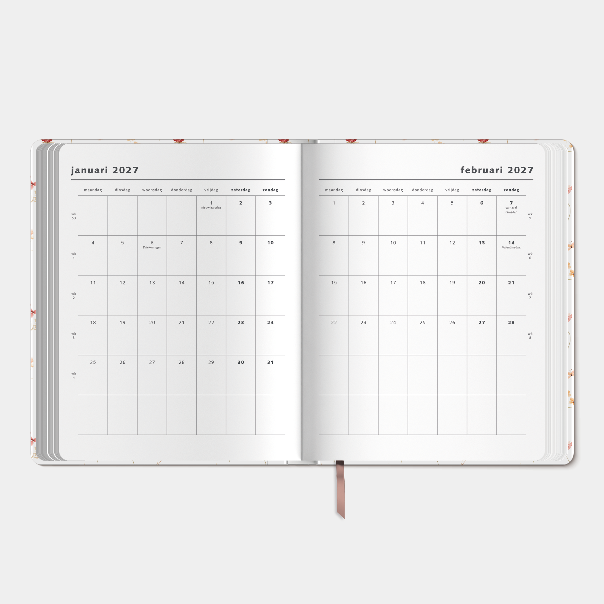 WEEKPLANNER 2027 ±A4 AQUAREL BLOEMETJES
