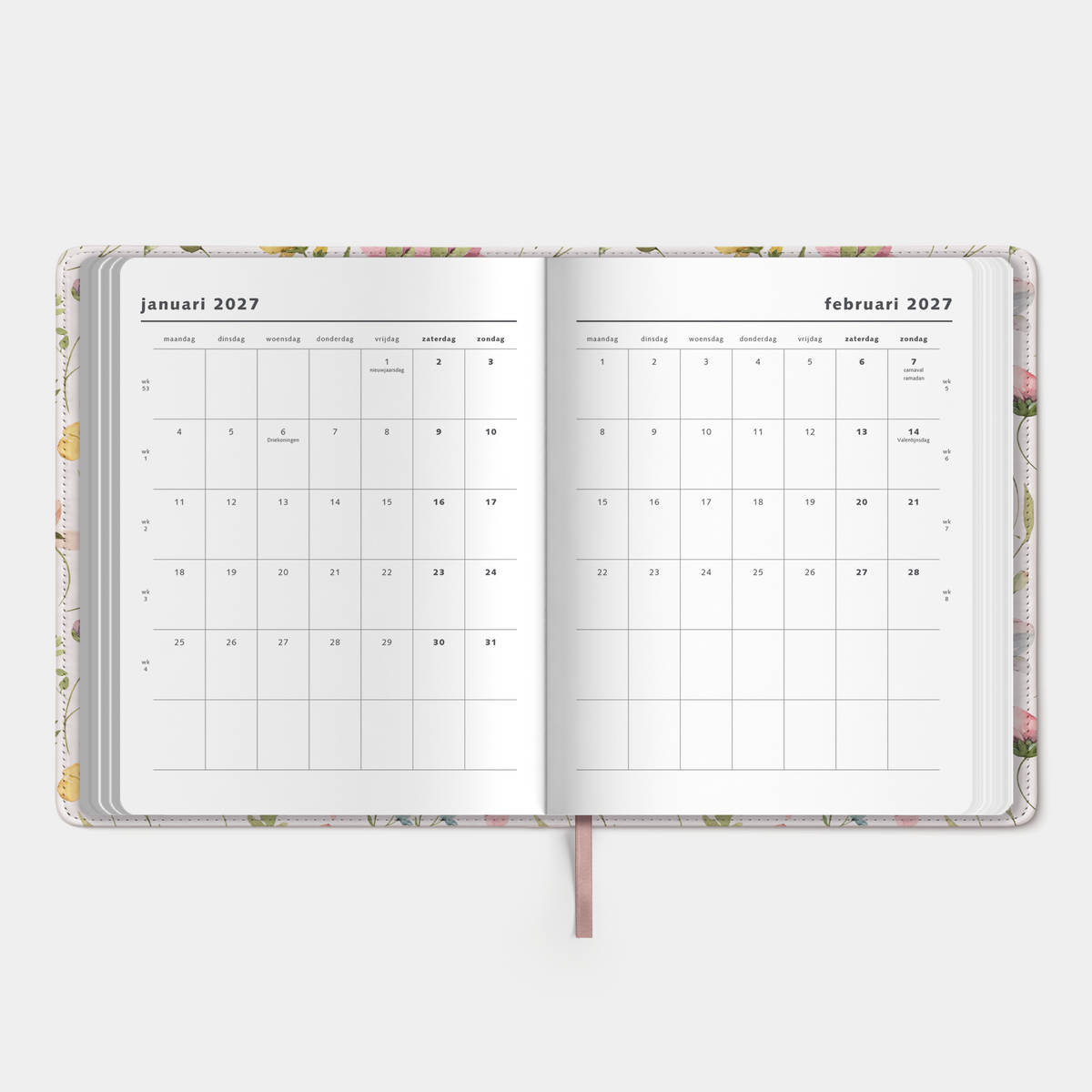 WEEKPLANNER 2027 ±A4 FLEX AQUAREL WILDE BLOEMETJES