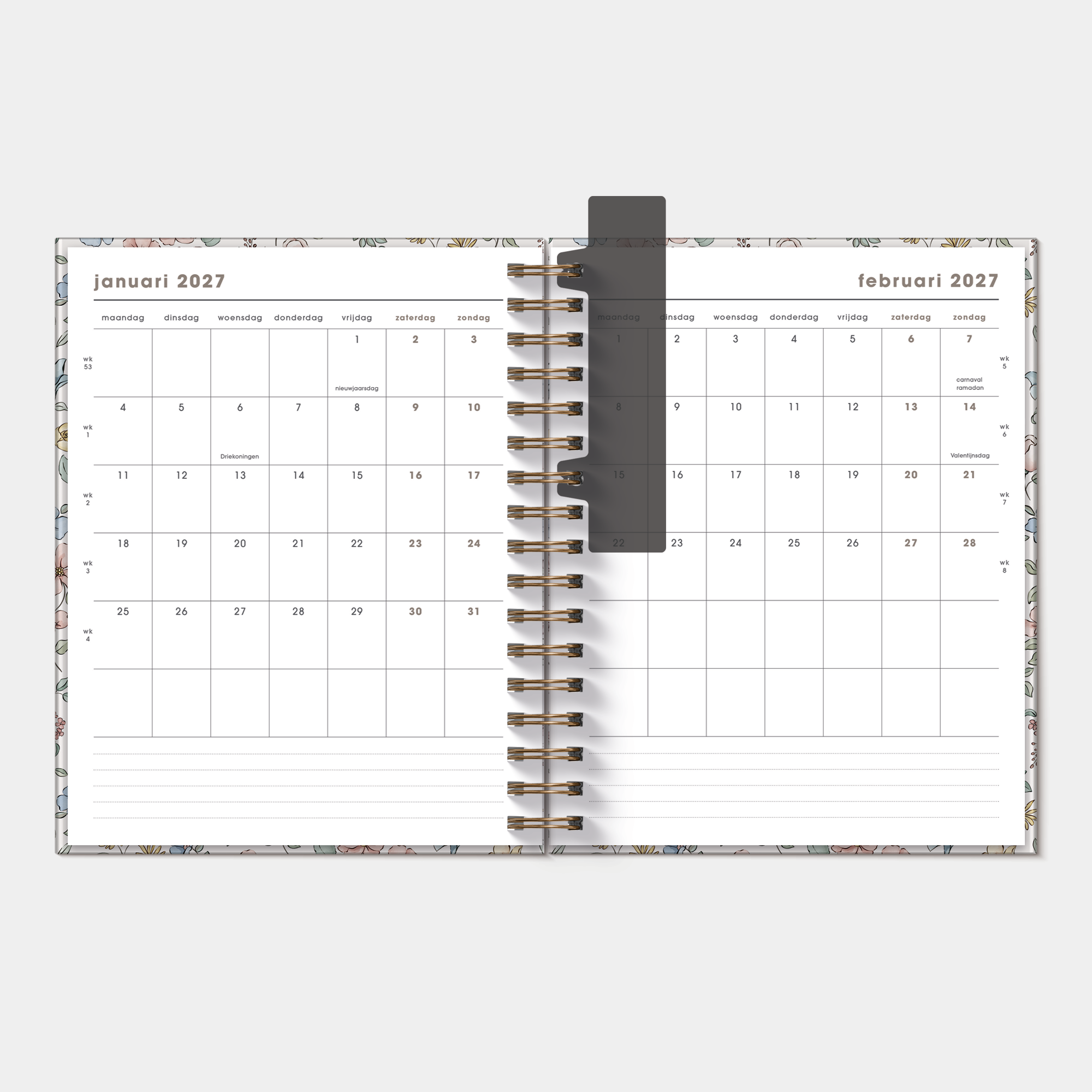 AFSPRAKENAGENDA 2027 A5+ PASTEL BLOEMETJES