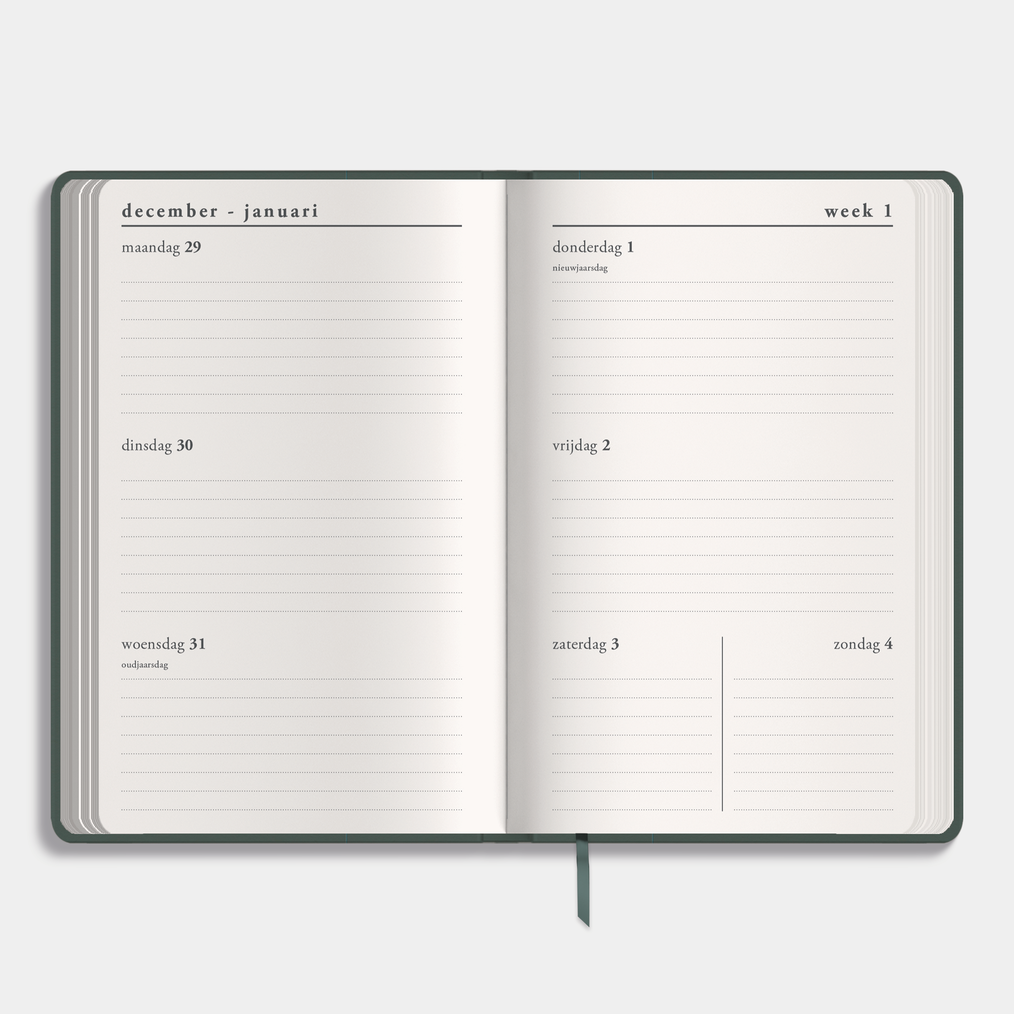 LUXE POCKET AGENDA 2026 ±A6 SUEDELOOK DONKERGROEN
