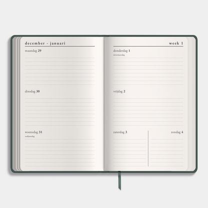 LUXE POCKET AGENDA 2026 ±A6 SUEDELOOK DONKERGROEN