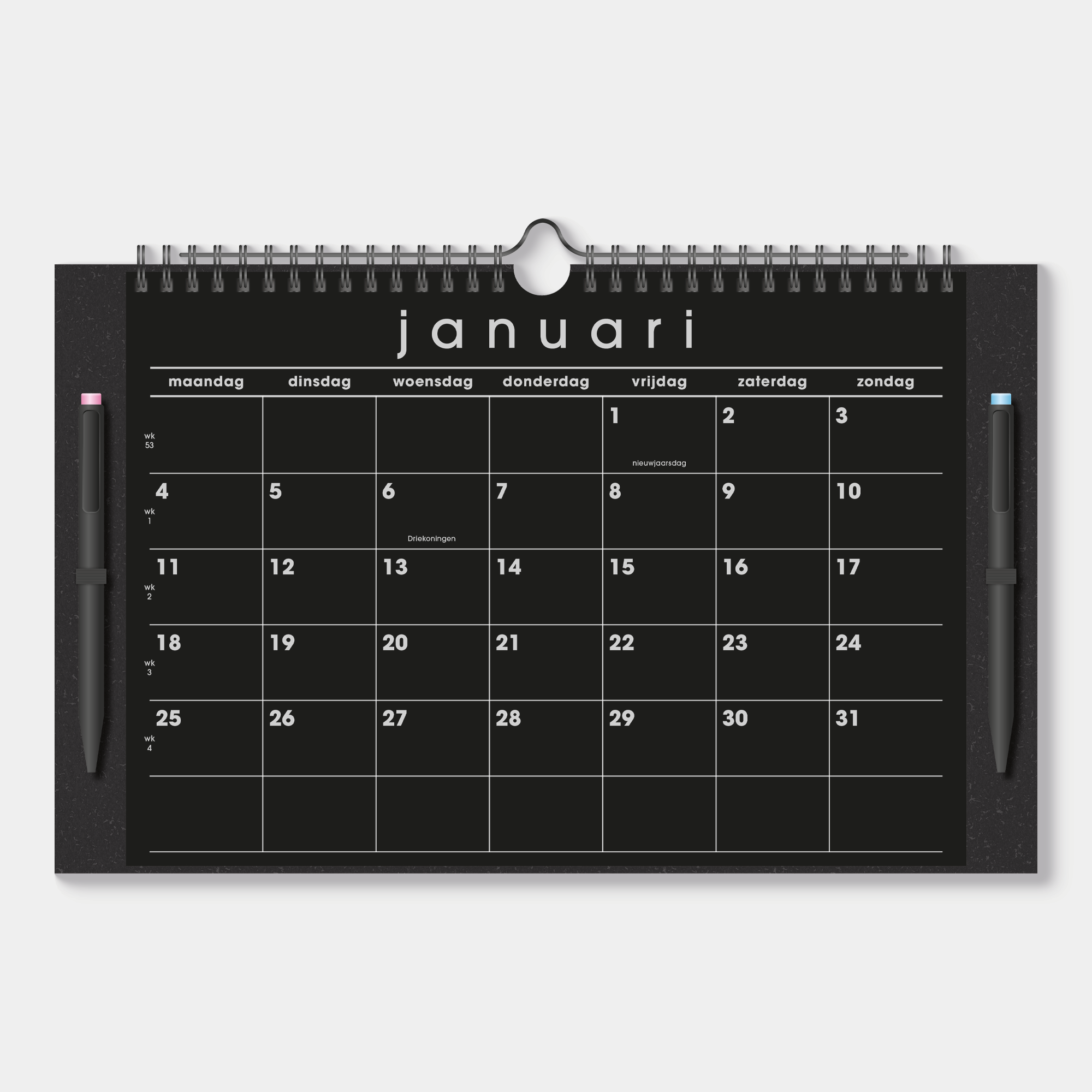 MAANDKALENDER MARKERS 2027 A4+ ZWART