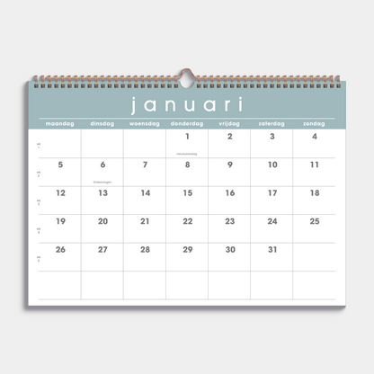 MAANDKALENDER 2026 A3 GRIJSGROEN