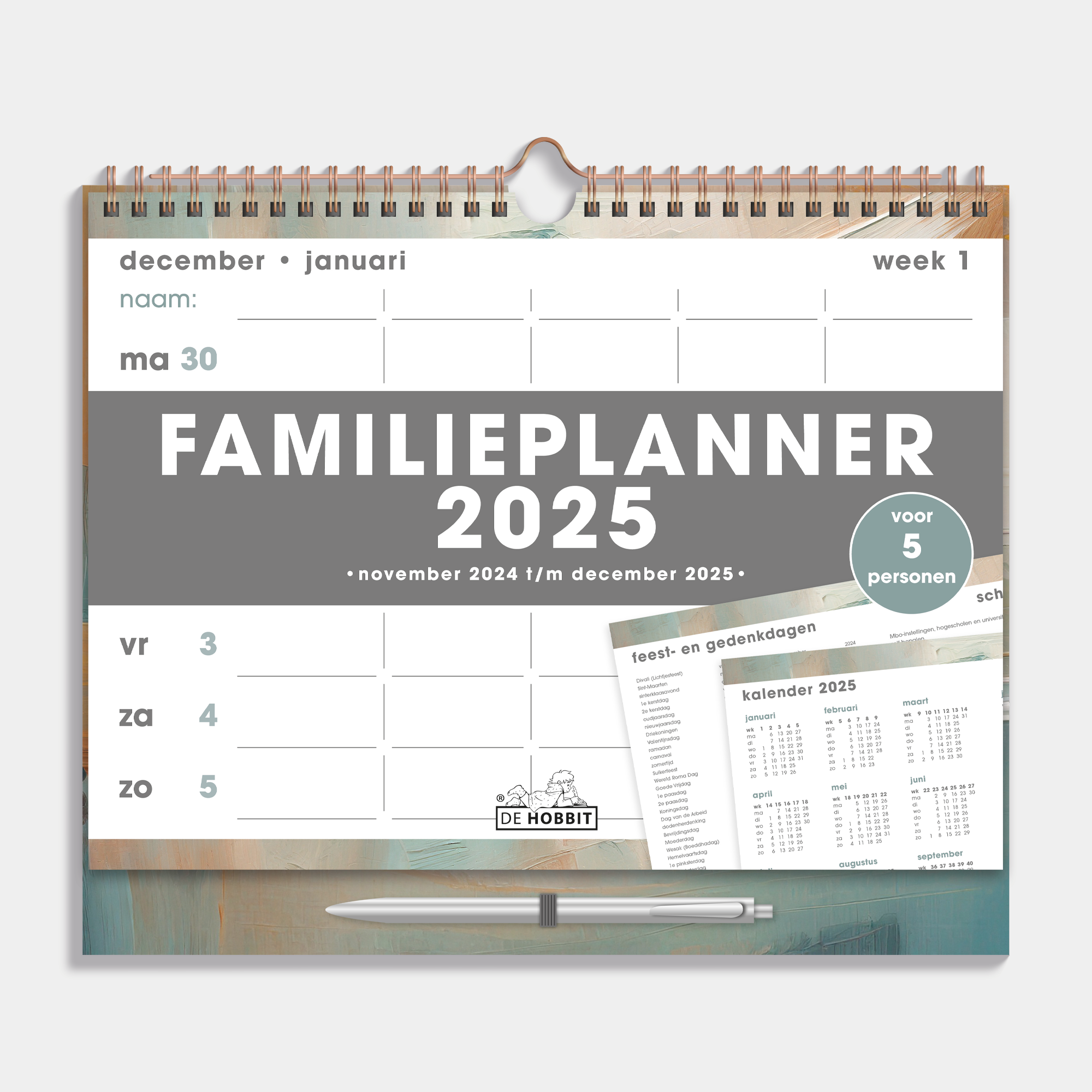 FAMILIEPLANNER 2025 A4+ VERFSTRUCTUUR AARDETINTEN