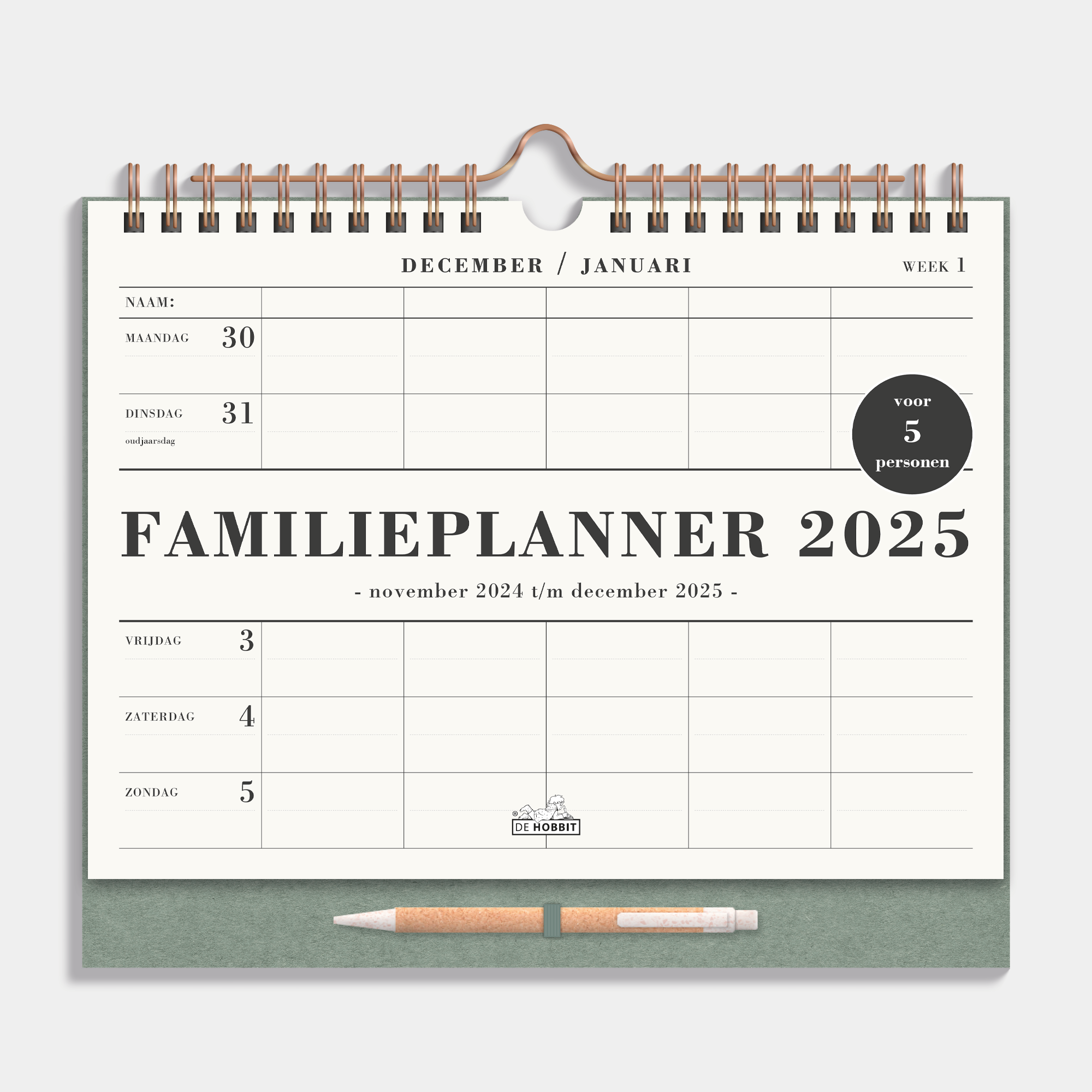 FAMILIEPLANNER 2025 A4+ GROEN LUXE