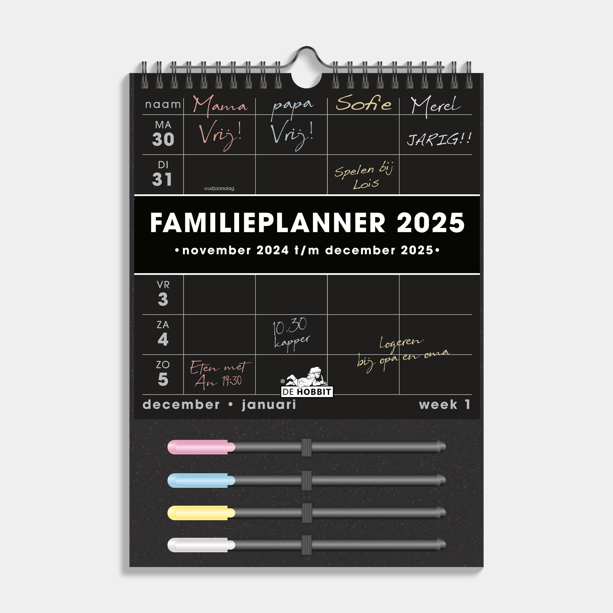 FAMILIEPLANNER MARKERS 2025 A4 ZWART